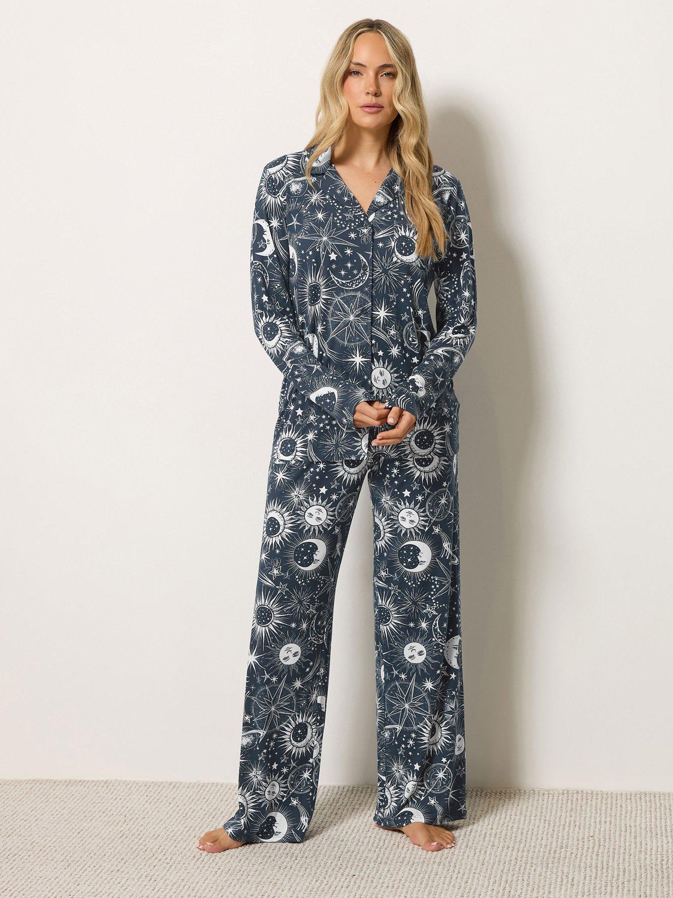 Image 1 of 4 of Long Tall Sally Womens Tall Soft Touch Celestial Button-Through Pyjama Set - Blue
