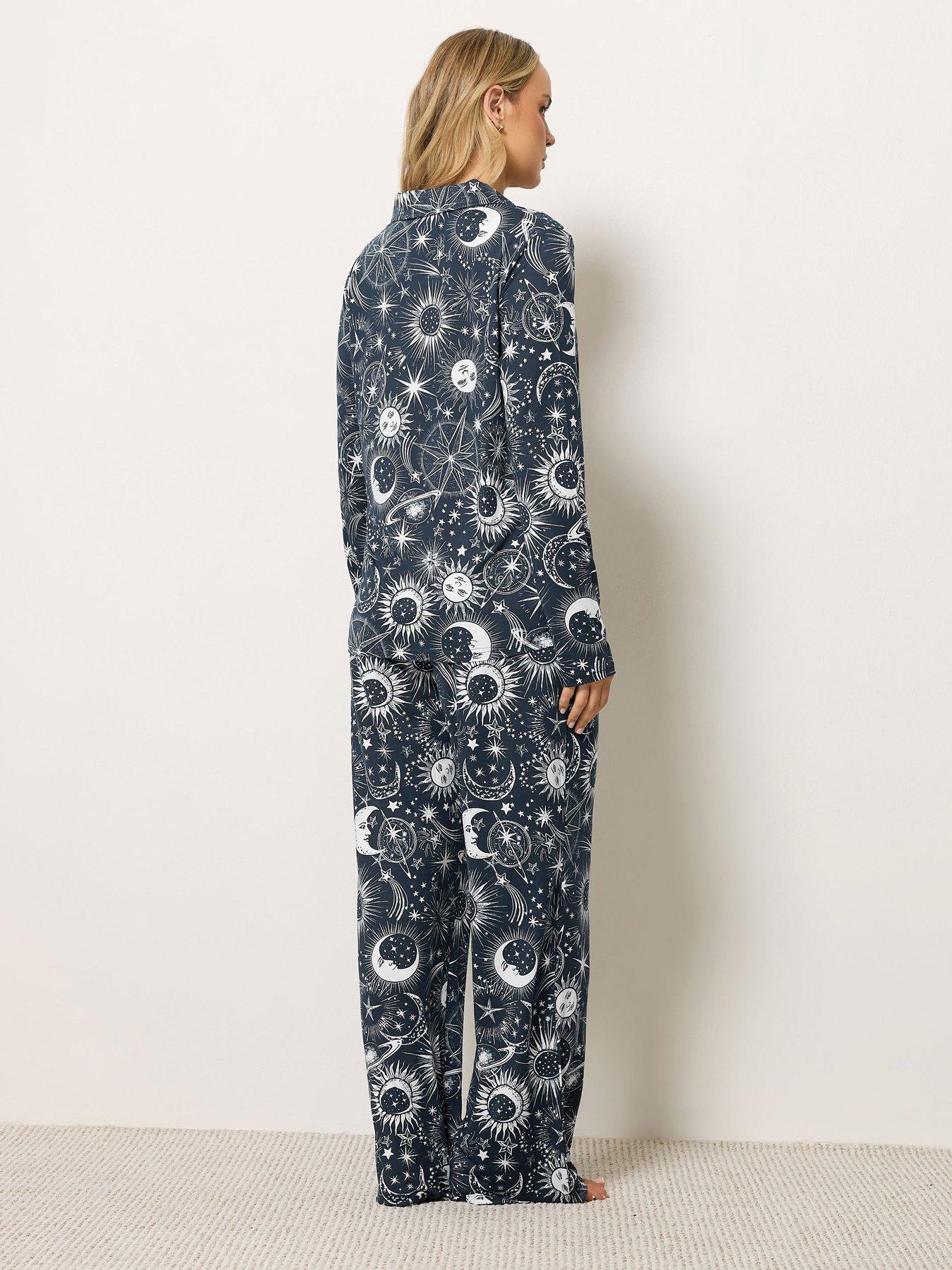 Image 2 of 4 of Long Tall Sally Womens Tall Soft Touch Celestial Button-Through Pyjama Set - Blue