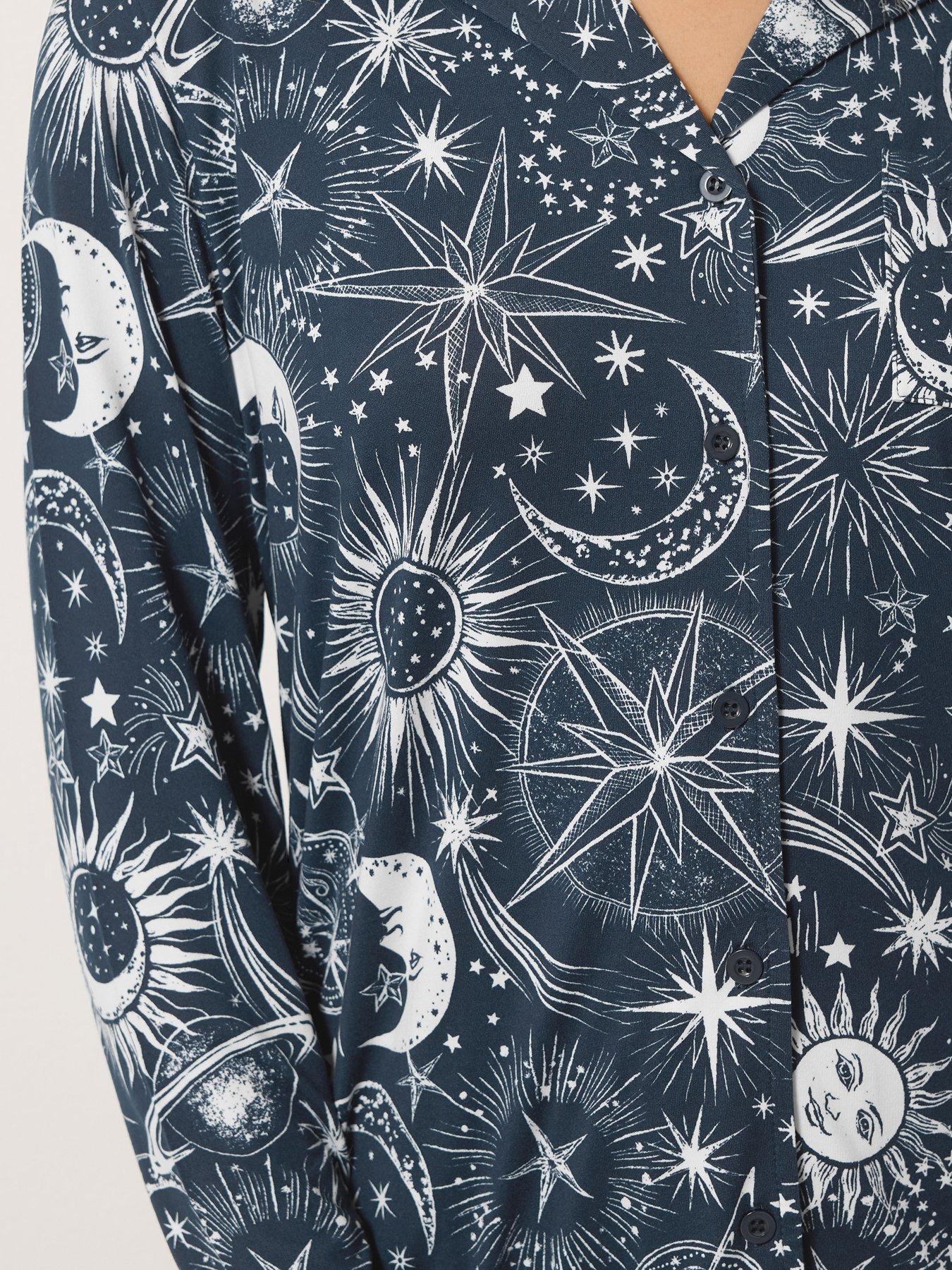 Image 4 of 4 of Long Tall Sally Womens Tall Soft Touch Celestial Button-Through Pyjama Set - Blue