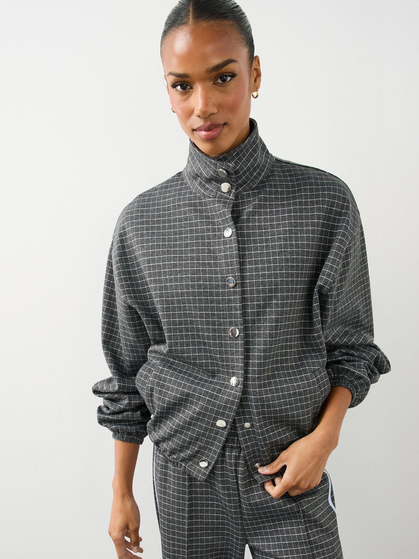 Image 1 of 7 of The Very Collection Womens Funnel Neck Popper Front Check Co-ord Jacket