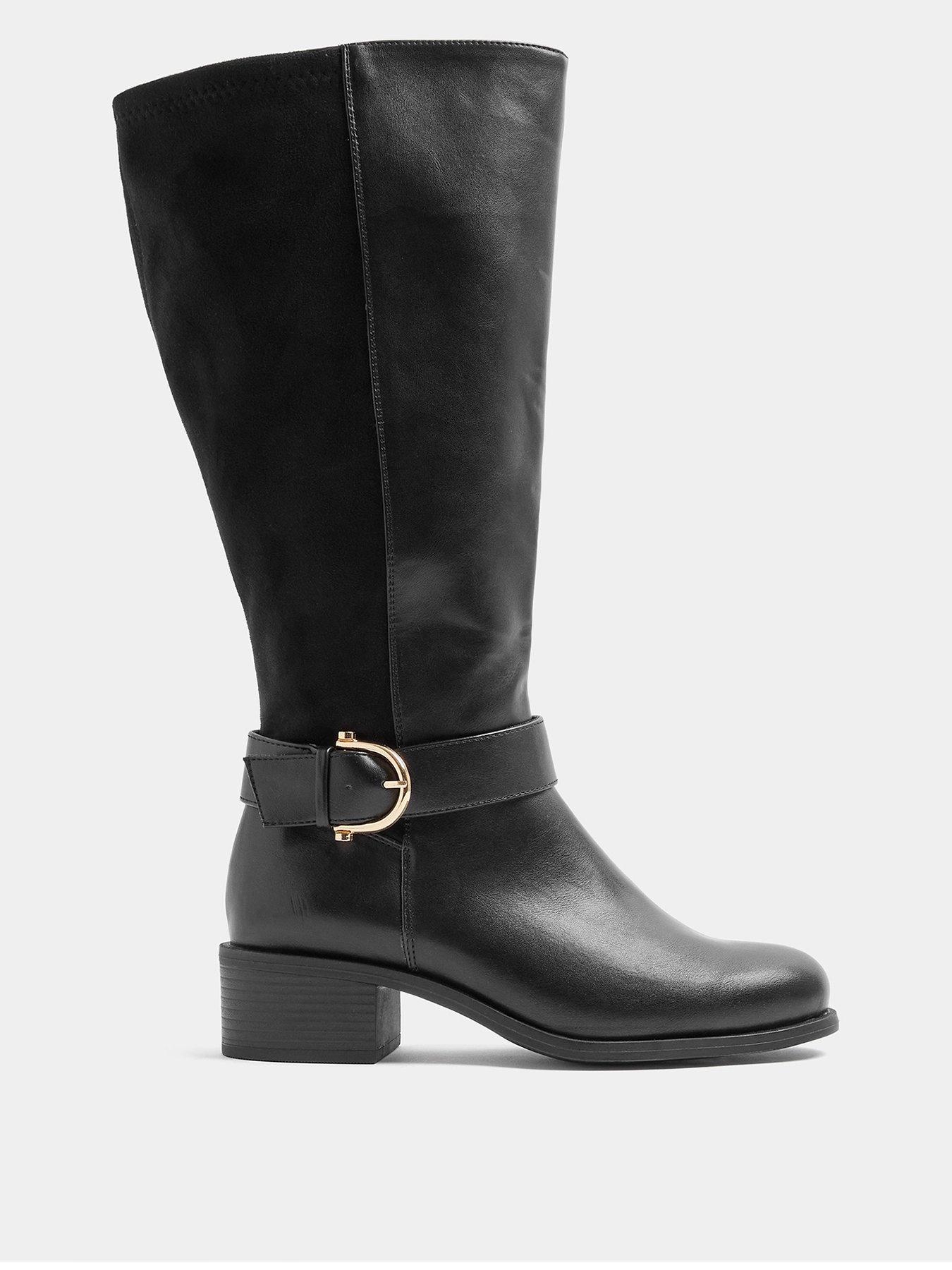 Yours Womens Extra Wide Fit Stretch Back Knee High Boots - Black