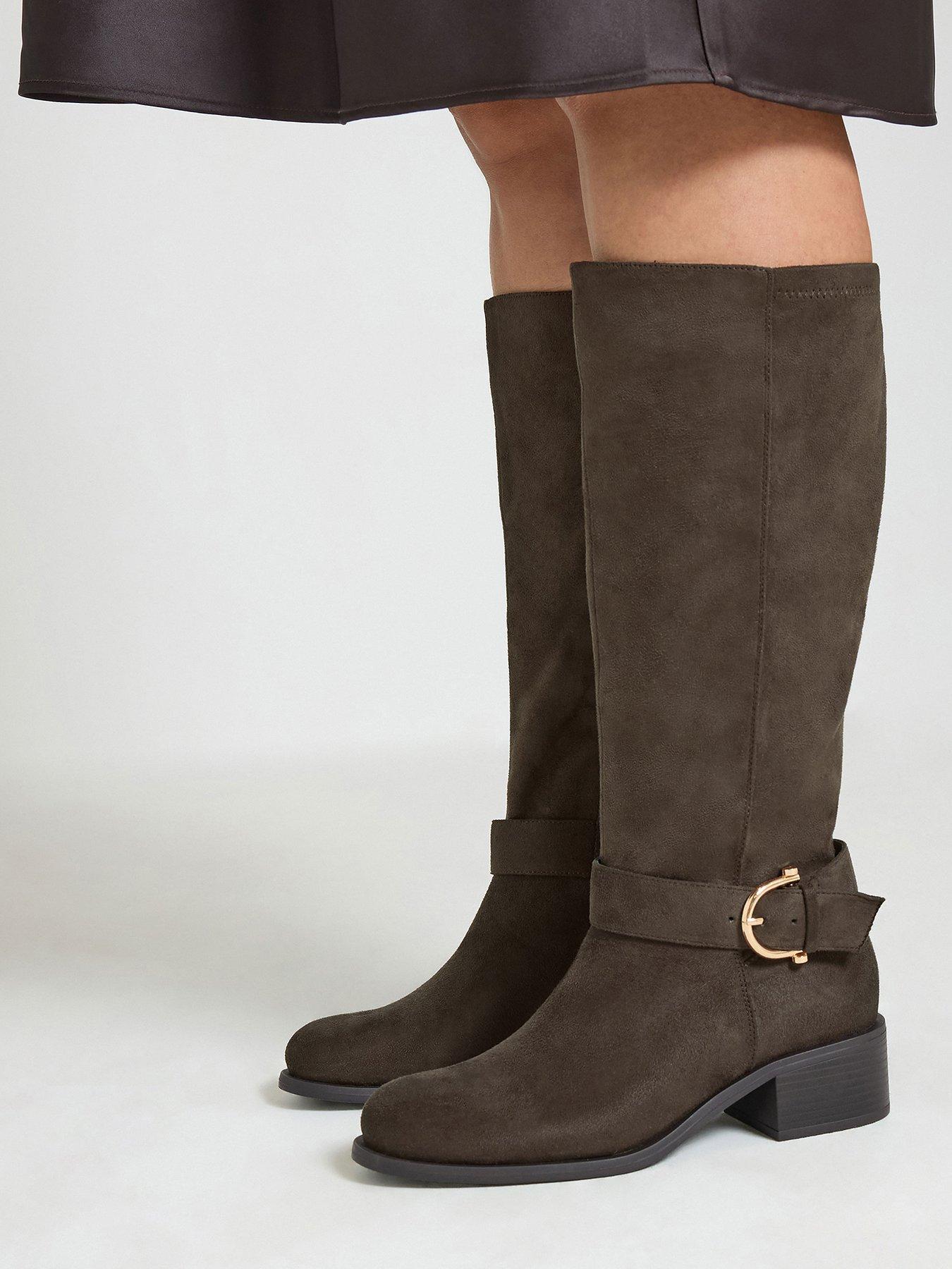 Image 1 of 4 of Yours Womens Extra Wide Fit Stretch Back Knee High Boots - Brown