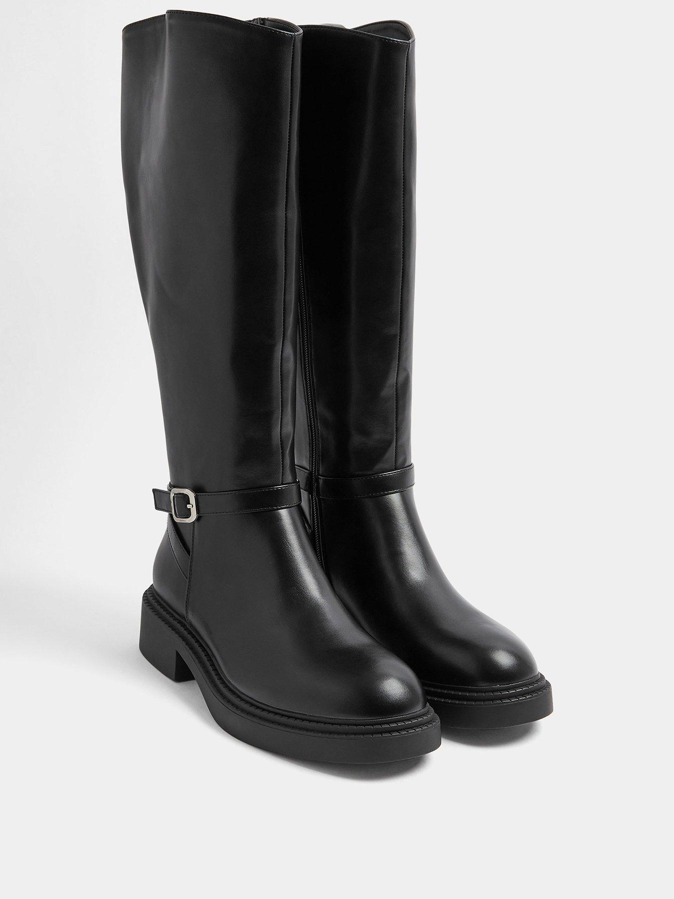 Image 2 of 4 of Yours Womens Wide Fit Buckle Detail Side Zip Riding Boots - Black