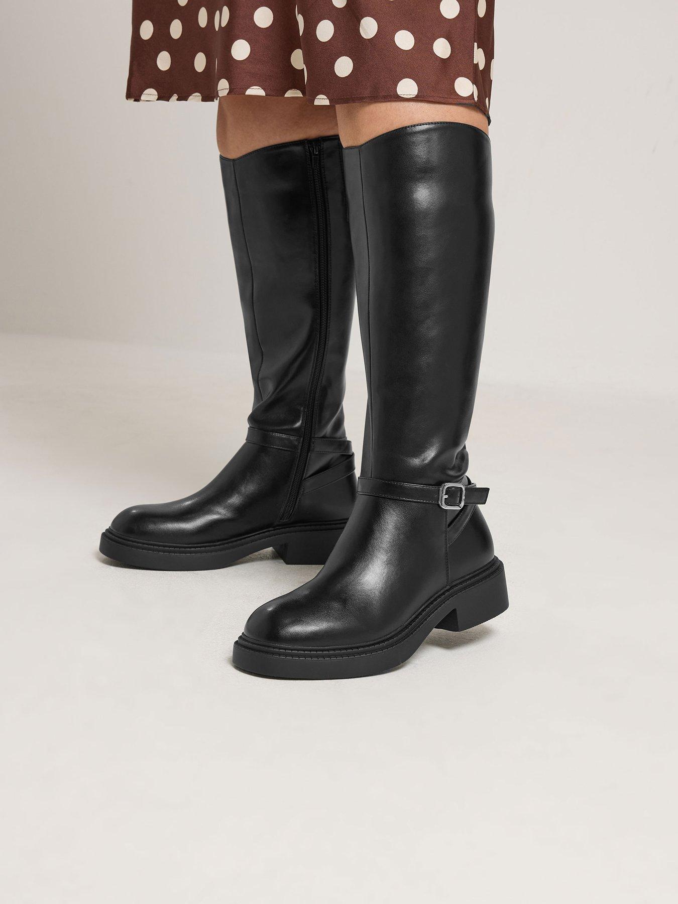 Image 4 of 4 of Yours Womens Wide Fit Buckle Detail Side Zip Riding Boots - Black