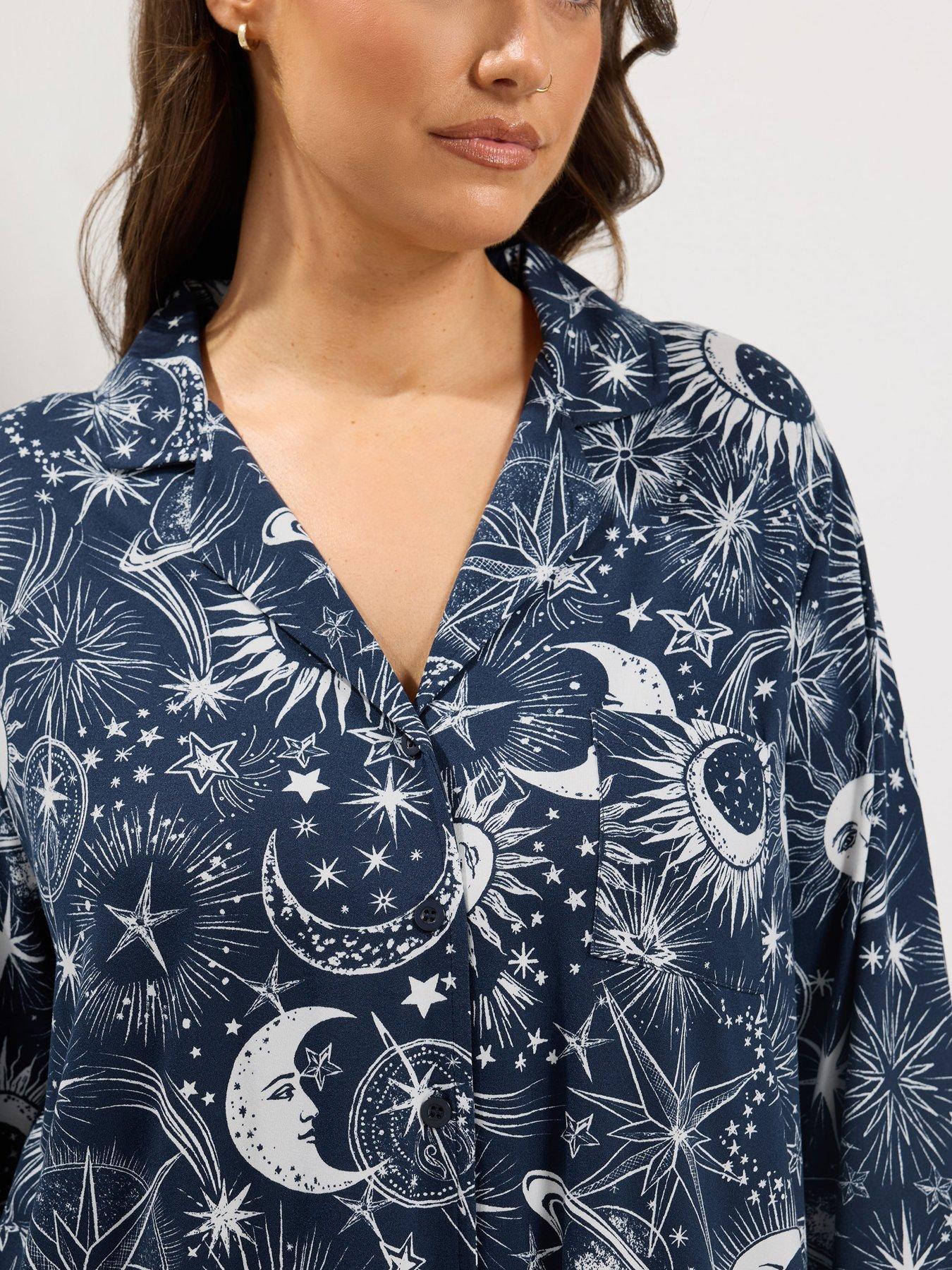 Image 4 of 4 of Yours Curve Soft Touch Celestial Button Pj Set