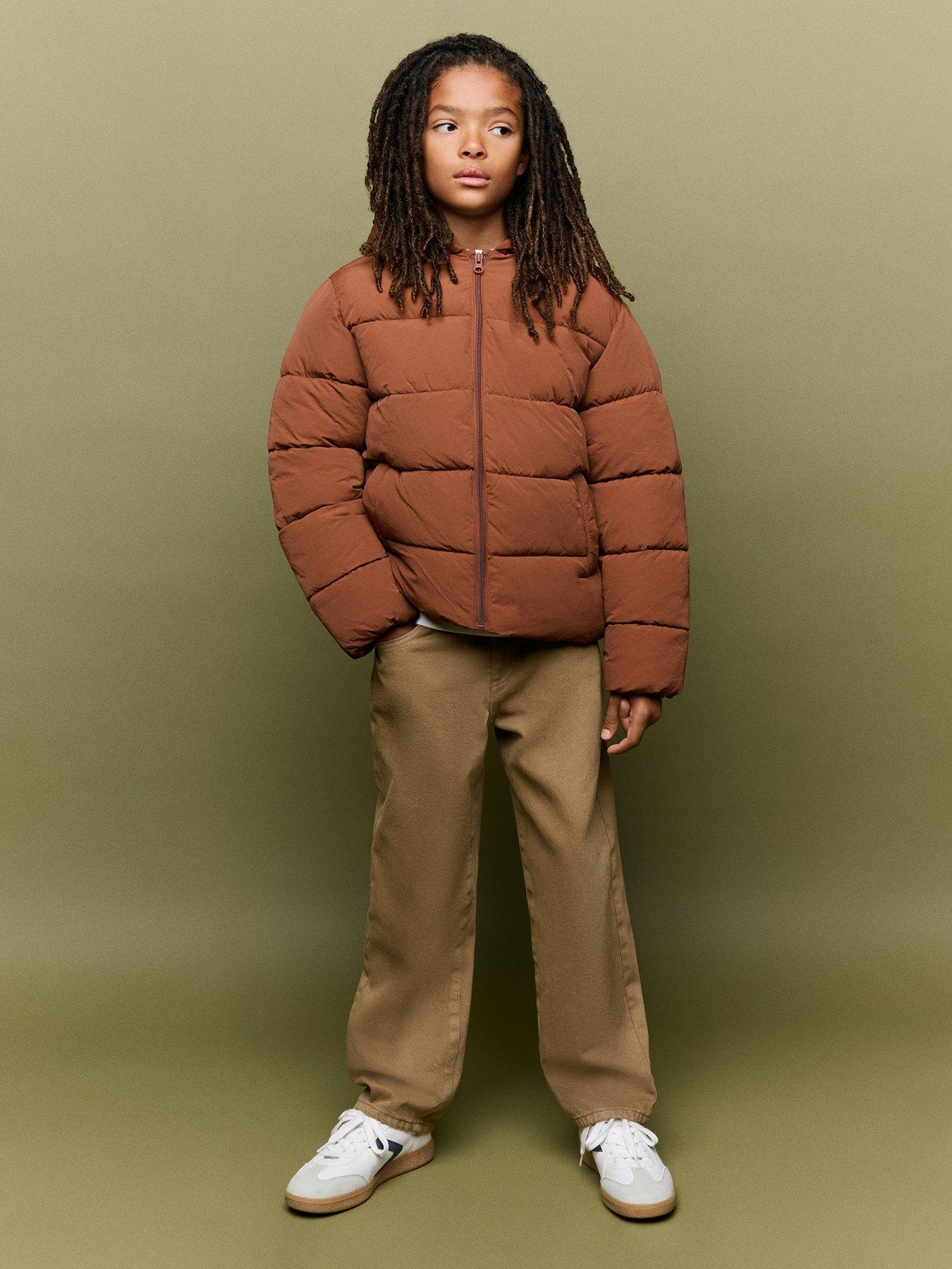 Image 1 of 5 of Mango Boys Padded Hooded Zip-Through Puffer Coat - Dark Orange