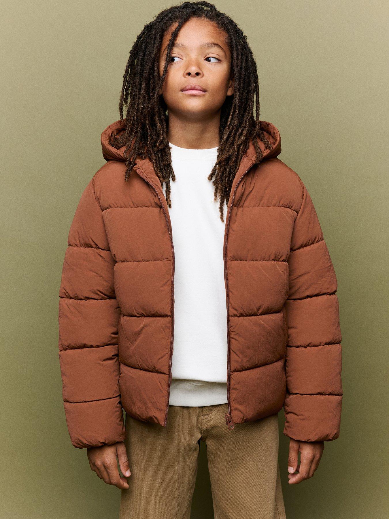 Image 4 of 5 of Mango Boys Padded Hooded Zip-Through Puffer Coat - Dark Orange