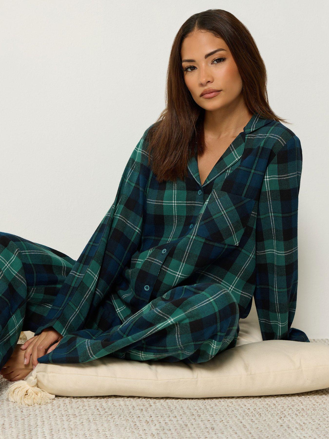 Image 3 of 4 of Yours Womens Petite Brushed Check PJ Set - Green