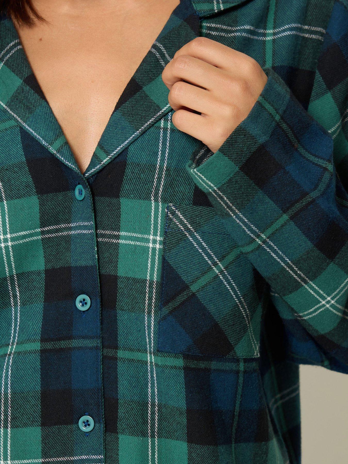 Image 4 of 4 of Yours Womens Petite Brushed Check PJ Set - Green