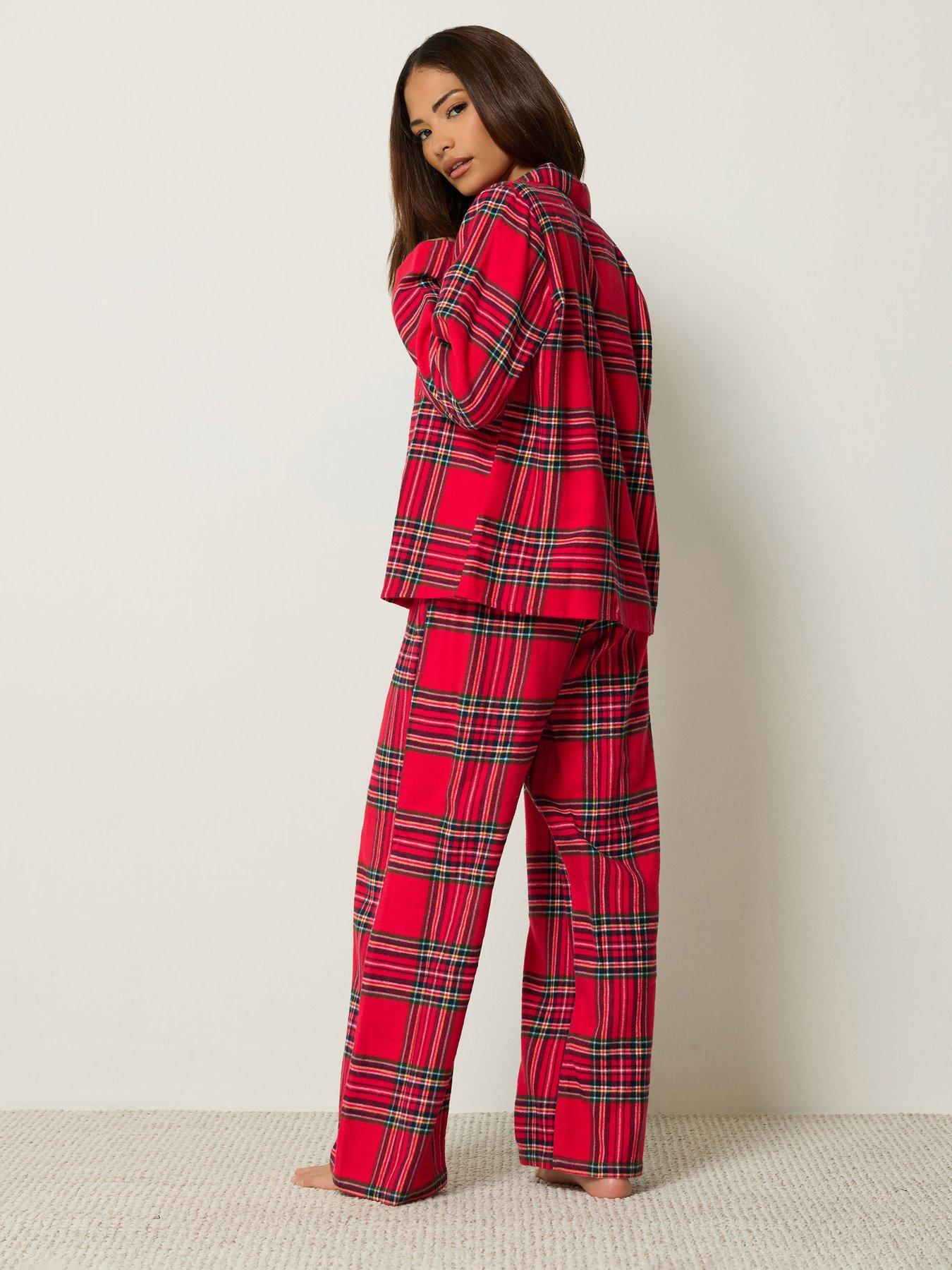 Image 2 of 4 of Yours Womens Petite Brushed Check PJ Set- Red