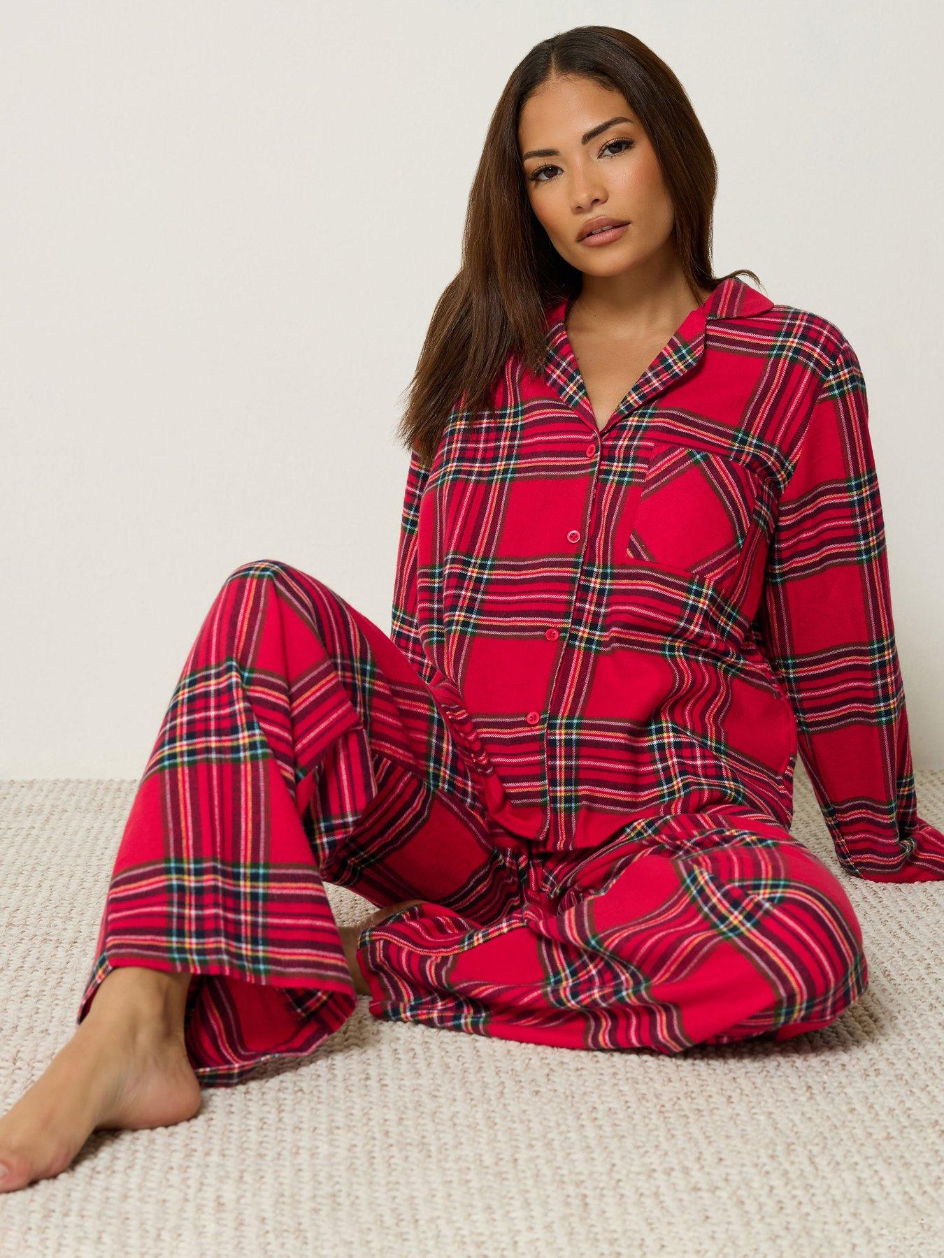 Image 3 of 4 of Yours Womens Petite Brushed Check PJ Set- Red