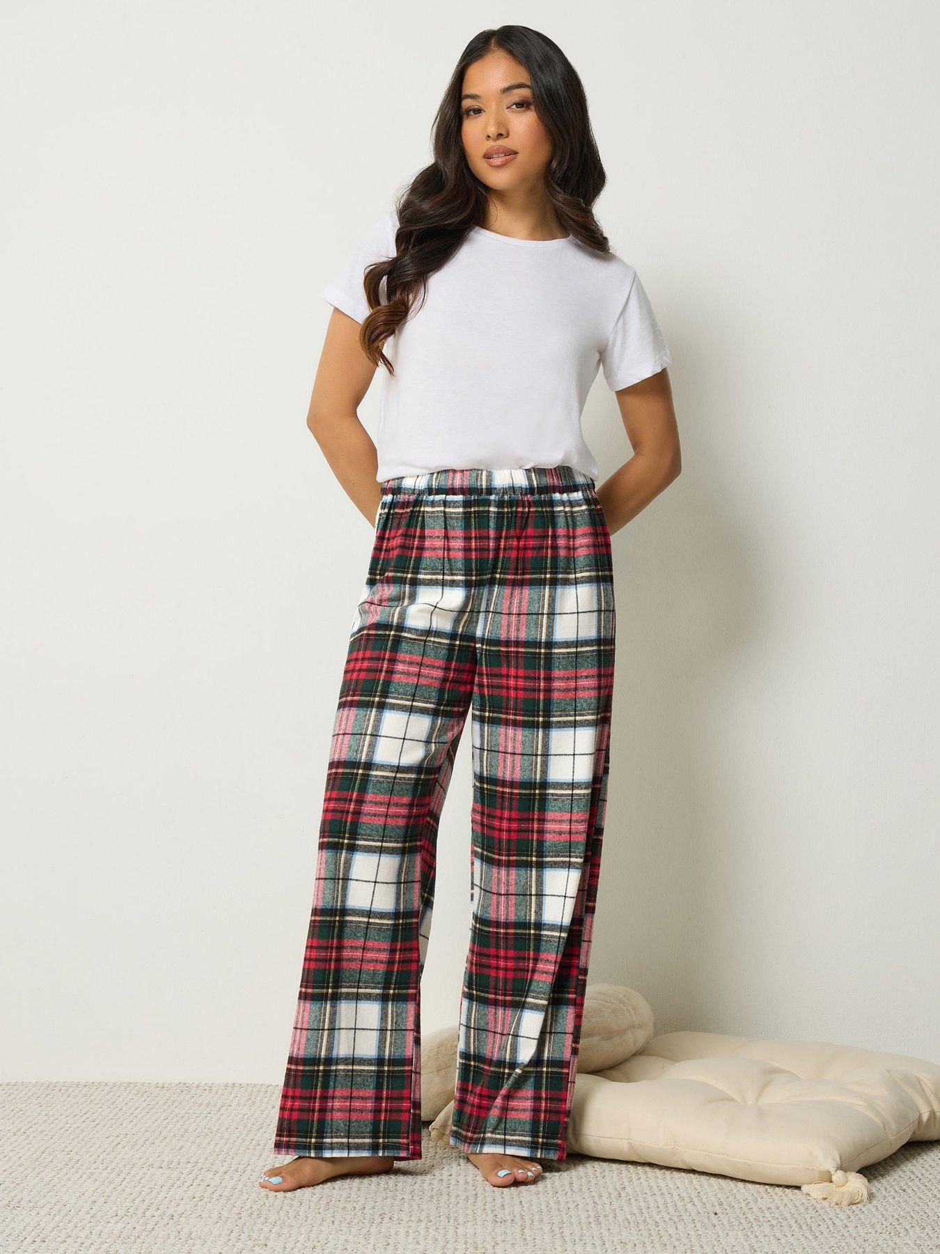 Image 3 of 4 of Yours Petite Brushed Check Wide Leg Pj Bottom