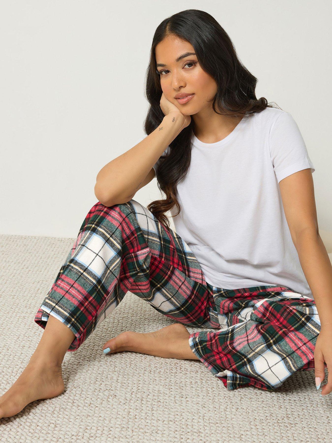 Image 4 of 4 of Yours Petite Brushed Check Wide Leg Pj Bottom