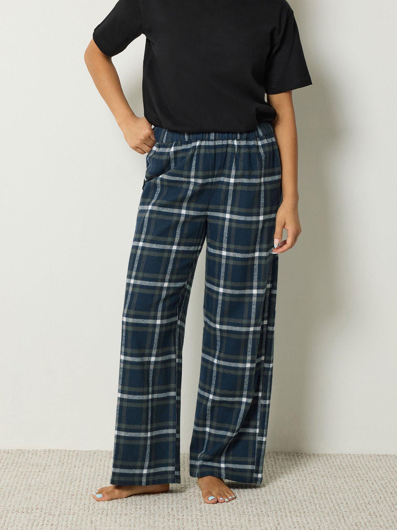 Image 1 of 4 of Yours Petite Brushed Check Wide Leg Pj Bottom