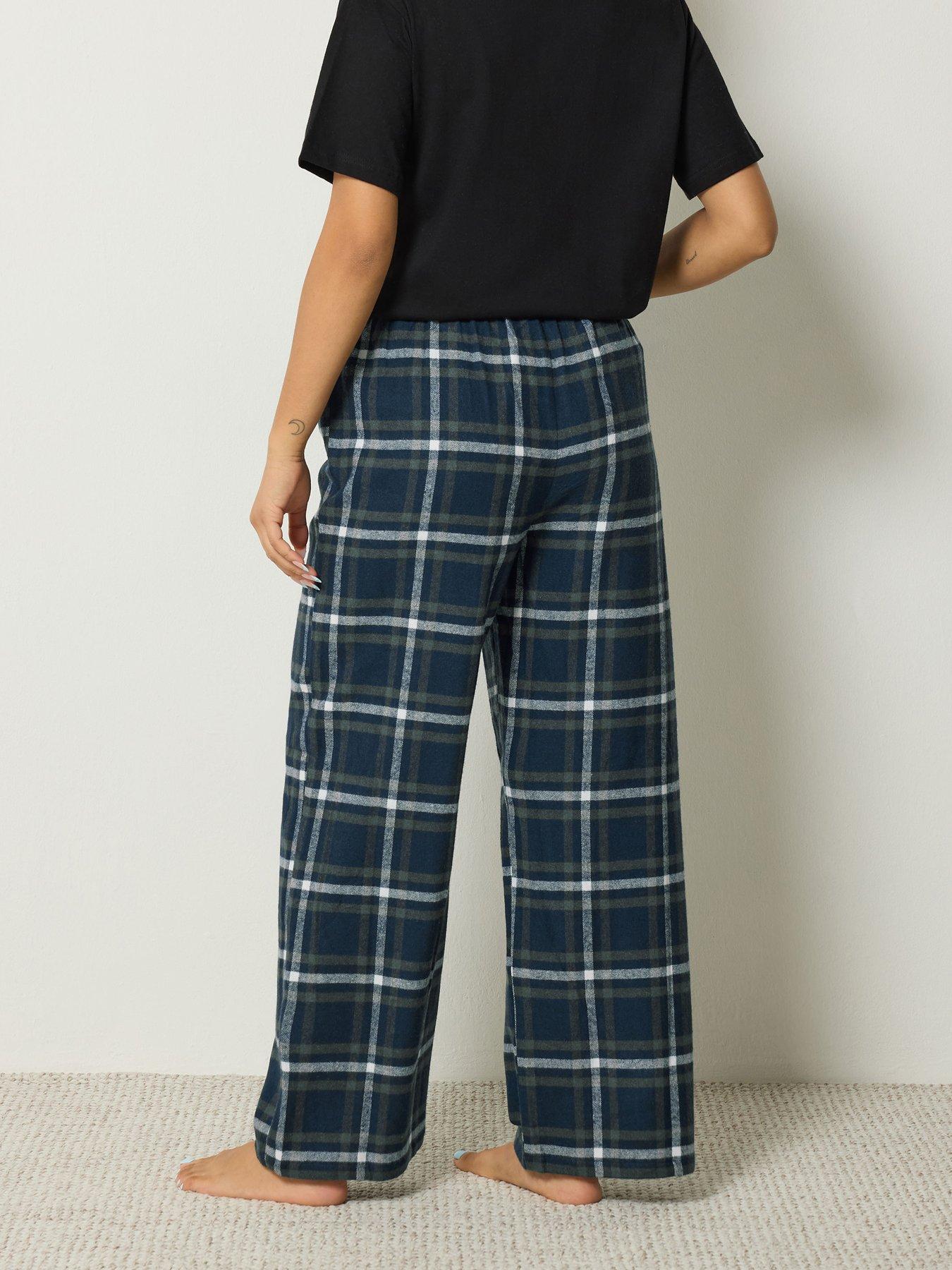 Image 2 of 4 of Yours Petite Brushed Check Wide Leg Pj Bottom