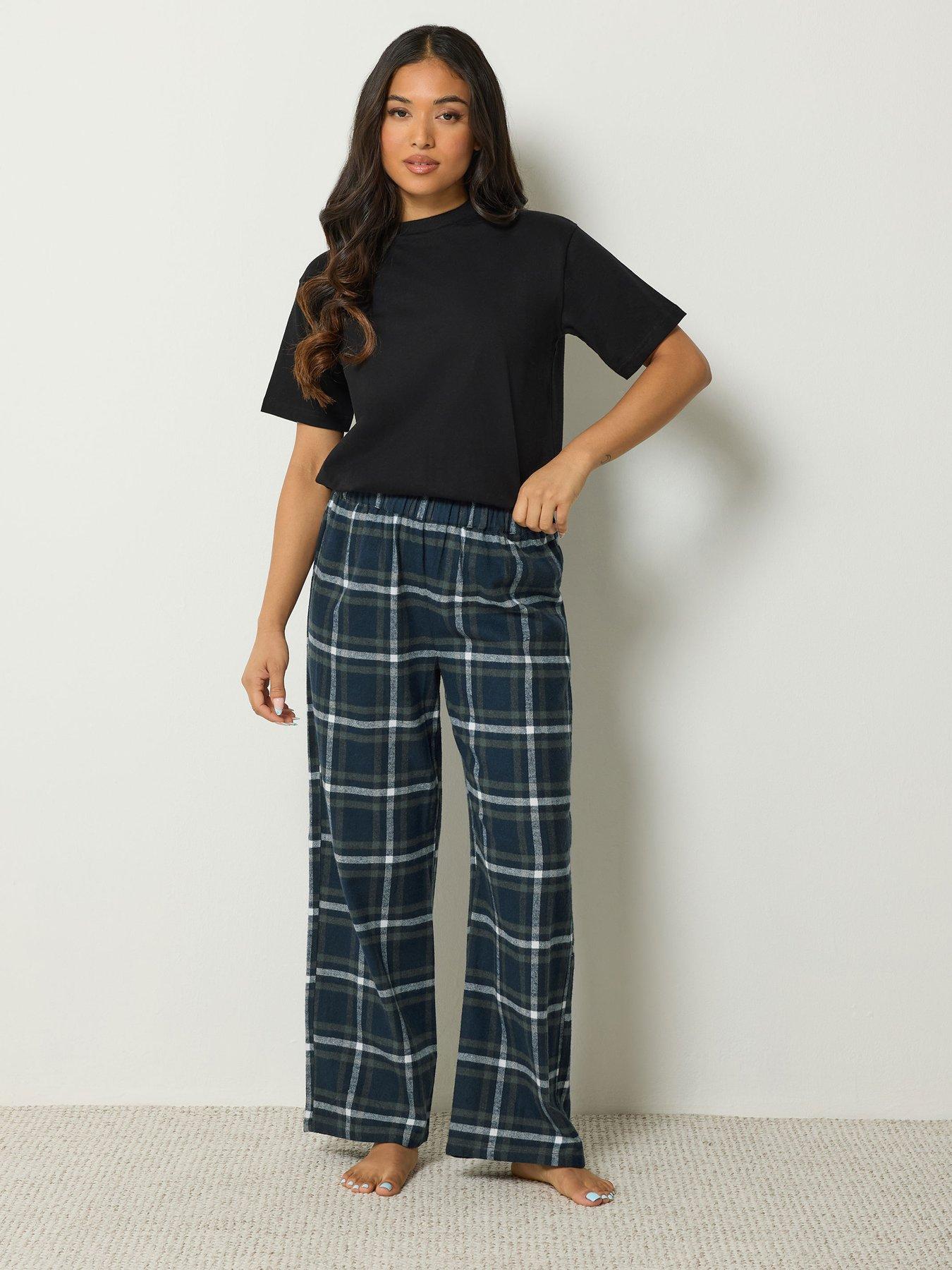 Image 3 of 4 of Yours Petite Brushed Check Wide Leg Pj Bottom
