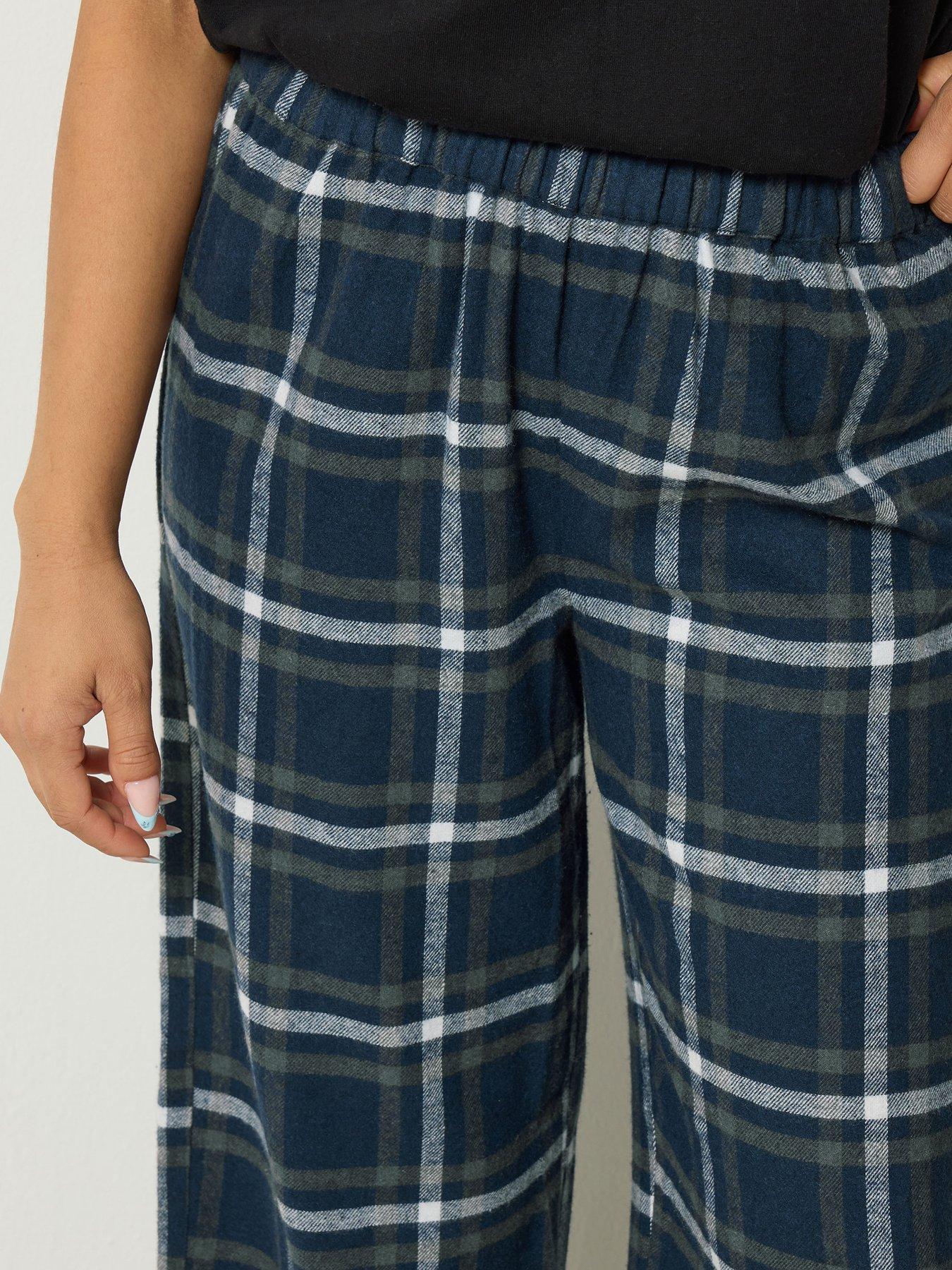 Image 4 of 4 of Yours Petite Brushed Check Wide Leg Pj Bottom