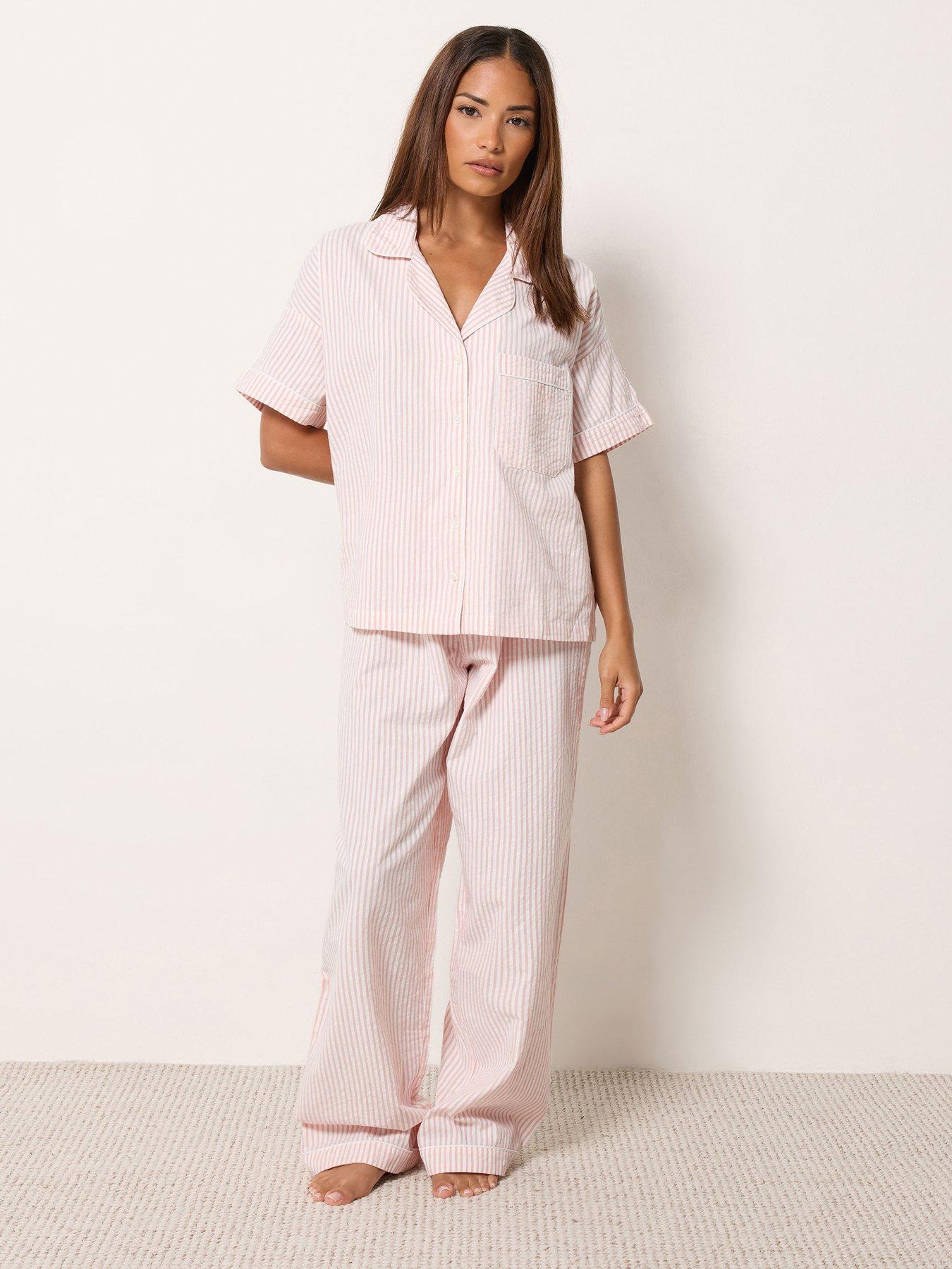 Image 1 of 4 of Yours Womens Petite Stripe Wide Leg Pyjama Set - Pink