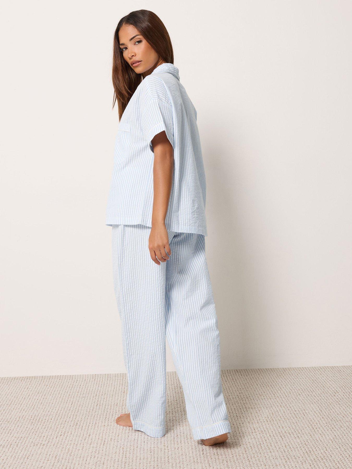 Image 2 of 4 of Yours Womens Petite Stripe Wide Leg Pyjama Set - Blue
