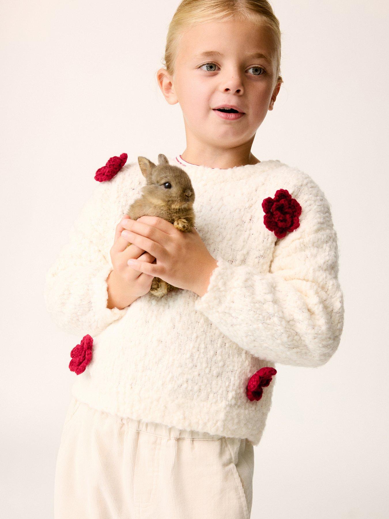 Image 1 of 4 of Mango Girls 3D Flower Textured Knit Crew Neck Jumper - Cream