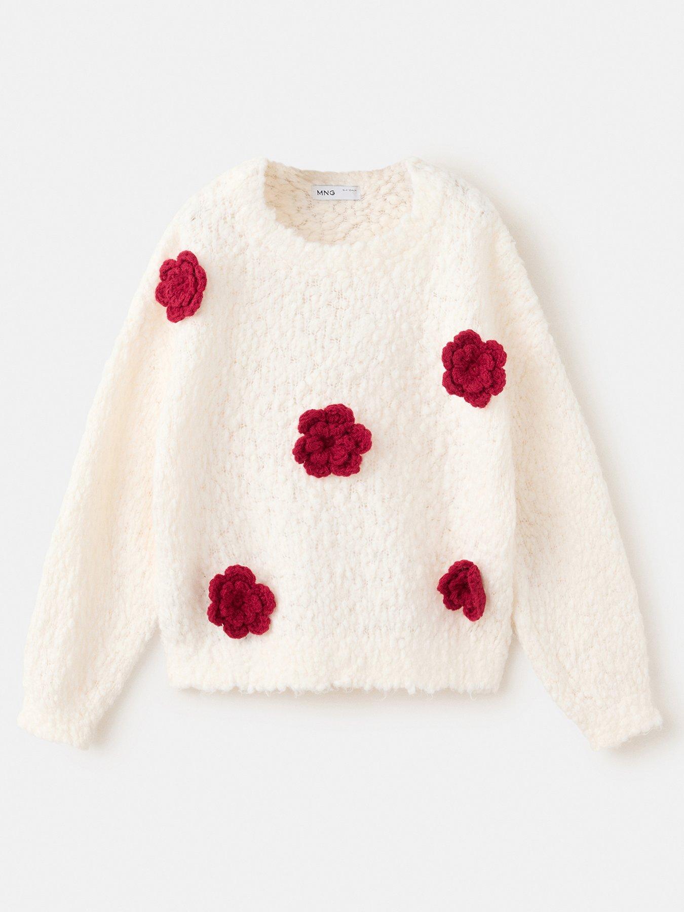 Image 2 of 4 of Mango Girls 3D Flower Textured Knit Crew Neck Jumper - Cream