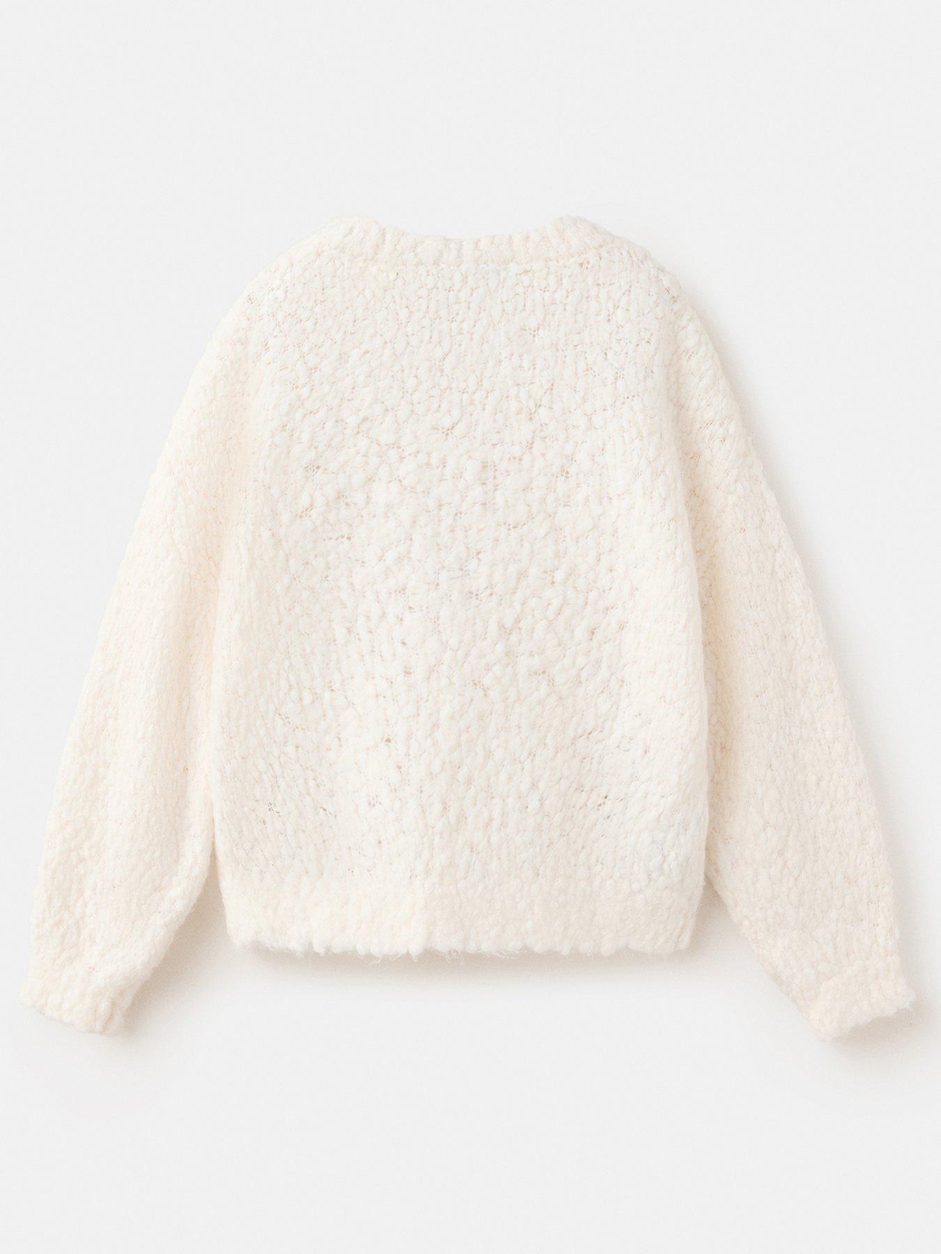 Image 3 of 4 of Mango Girls 3D Flower Textured Knit Crew Neck Jumper - Cream