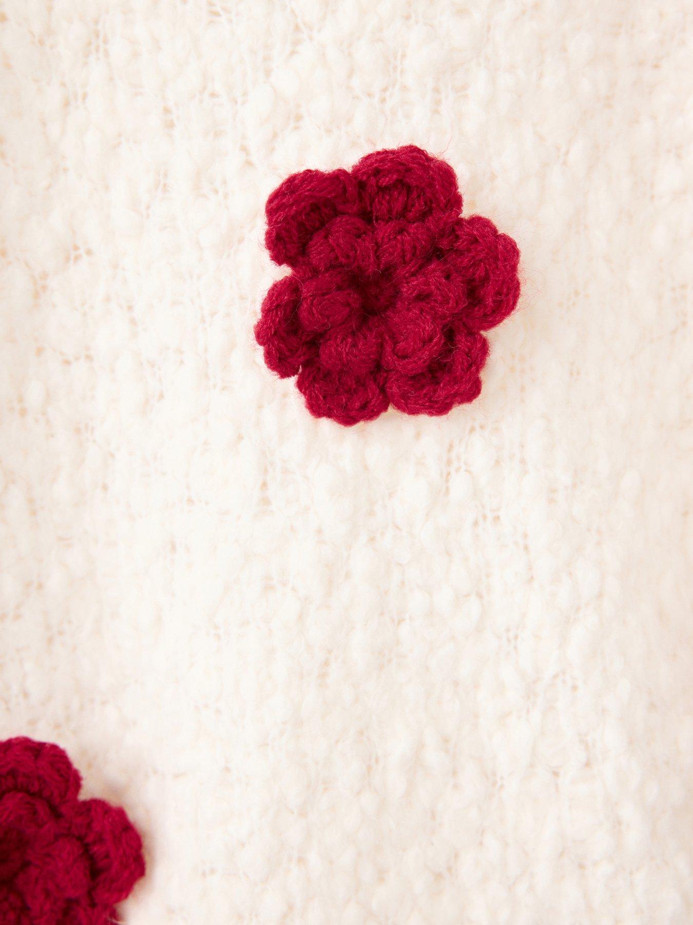 Image 4 of 4 of Mango Girls 3D Flower Textured Knit Crew Neck Jumper - Cream