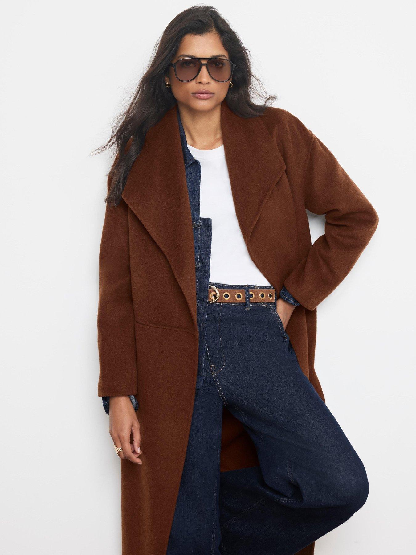 Mint Velvet Waterfall Hand Finished Coat - Brown