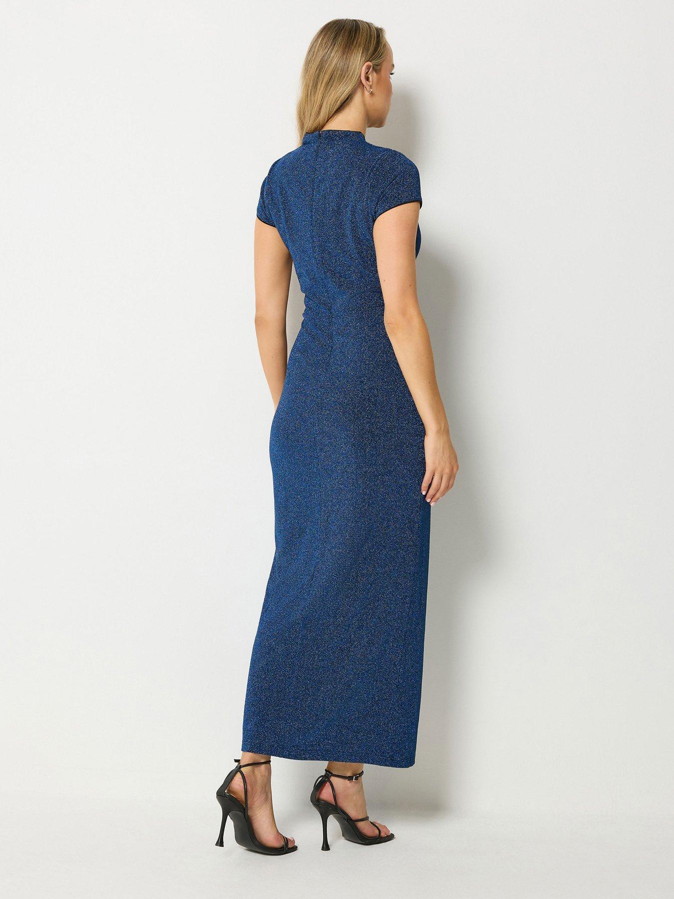 Image 2 of 4 of Long Tall Sally Womens Tall Metallic Thread Crew Neck Maxi Dress - Blue