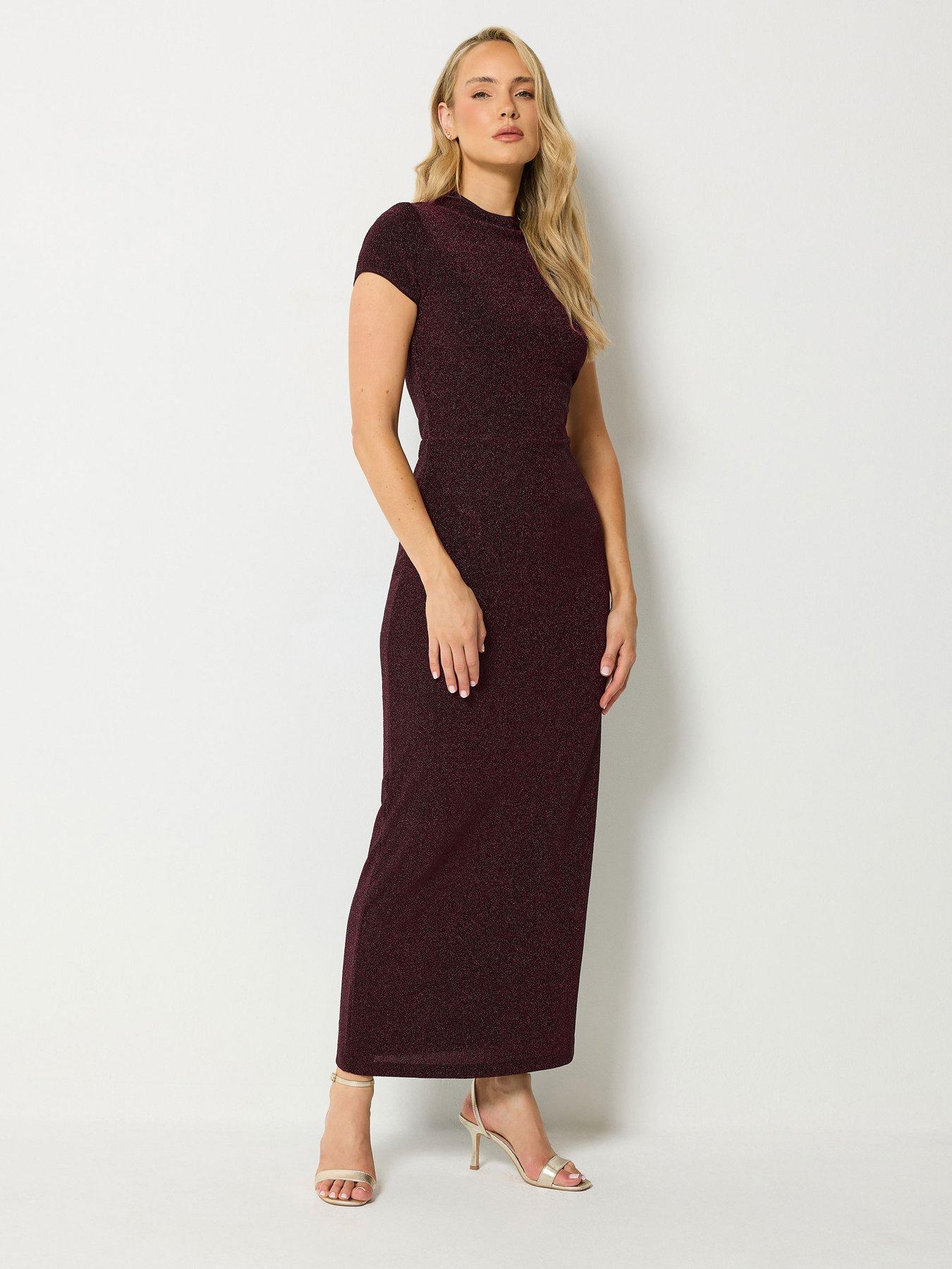 Image 1 of 4 of Long Tall Sally Womens Tall Metallic Thread Bodycon Crew Neck Maxi Dress - Black