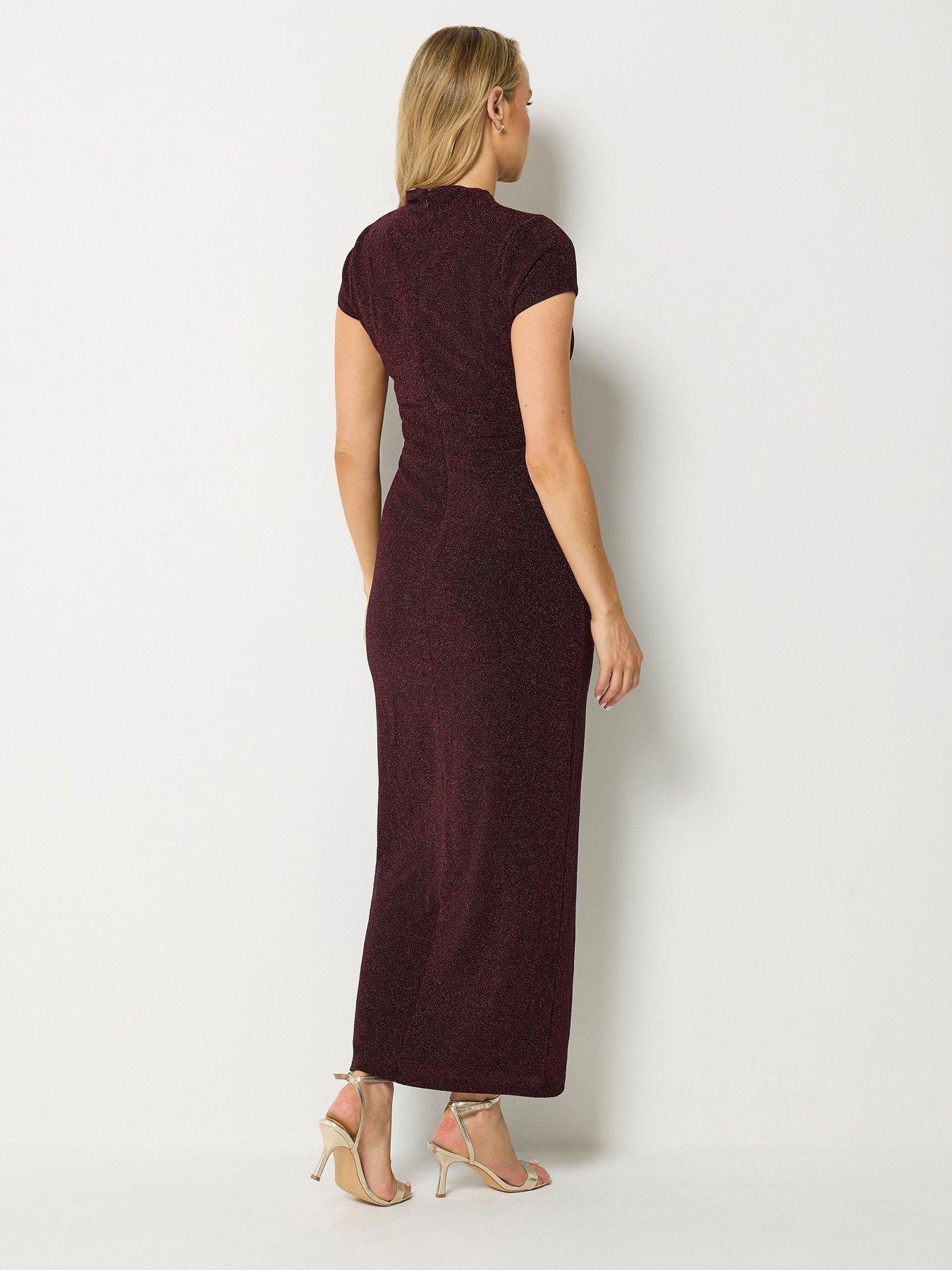 Image 2 of 4 of Long Tall Sally Womens Tall Metallic Thread Bodycon Crew Neck Maxi Dress - Black