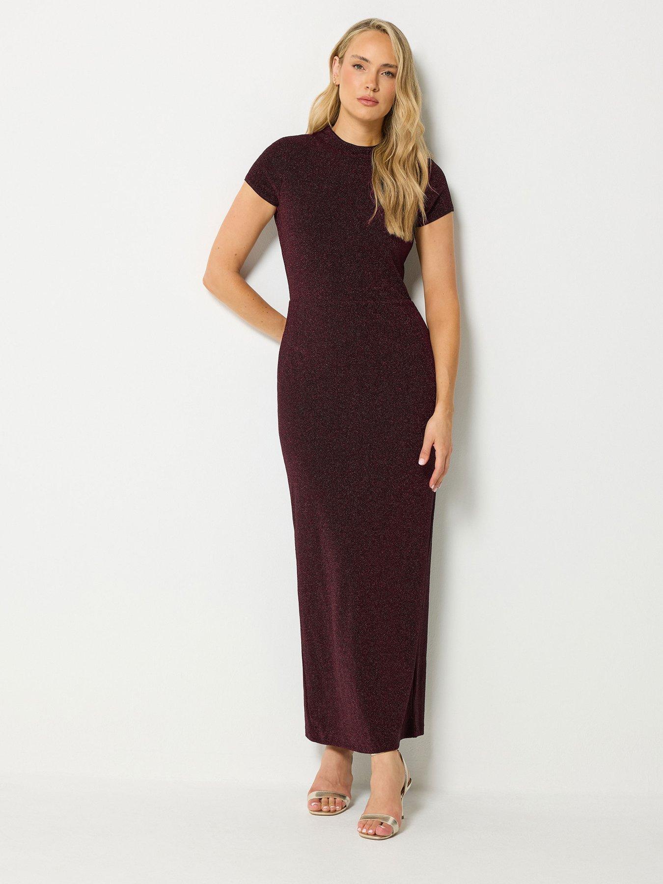 Image 3 of 4 of Long Tall Sally Womens Tall Metallic Thread Bodycon Crew Neck Maxi Dress - Black