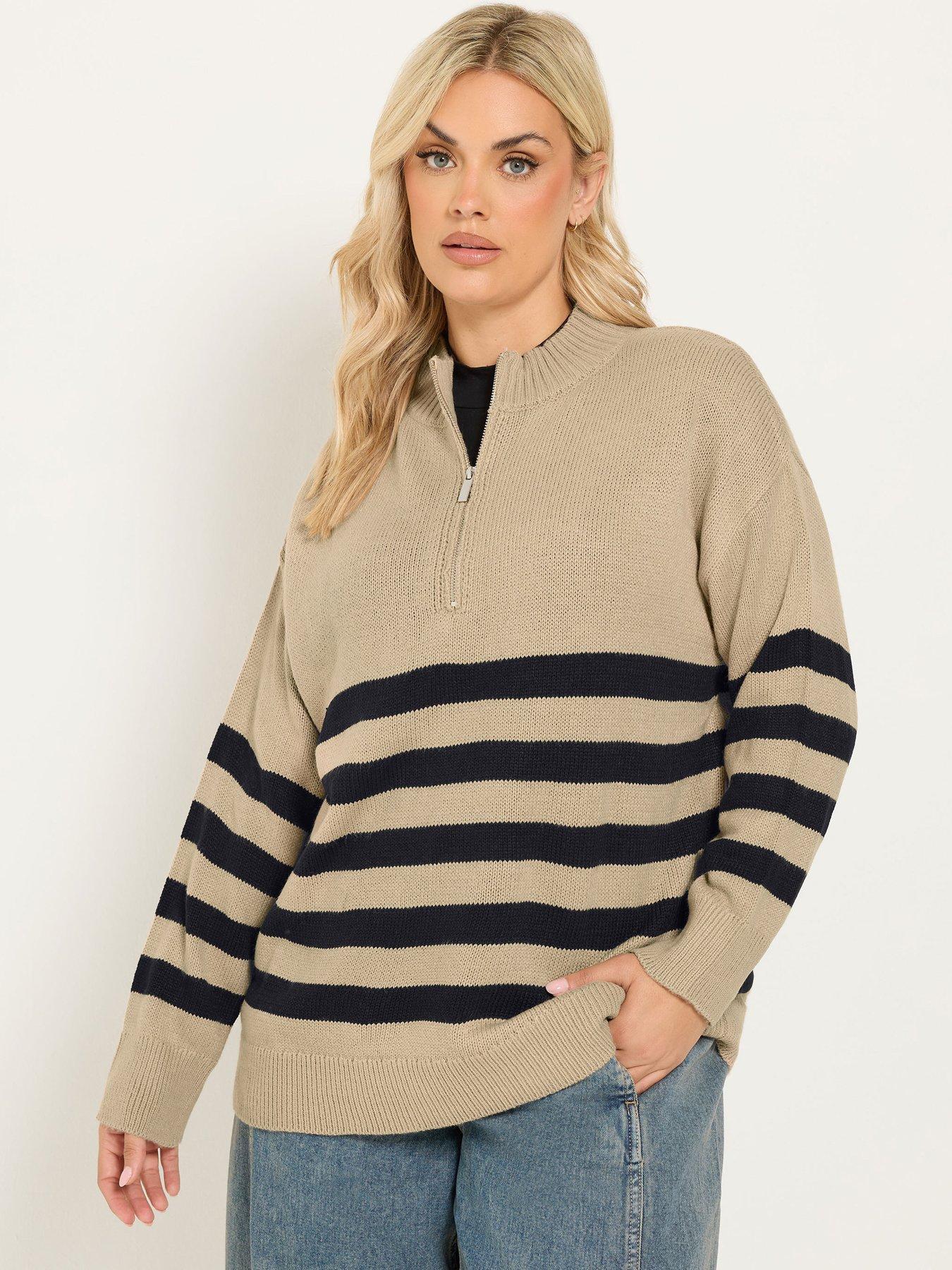 Image 1 of 4 of Yours Curve Quarter Zip Stripe Jumper