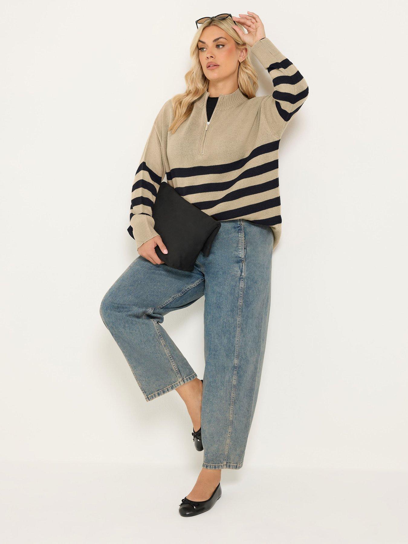 Image 3 of 4 of Yours Curve Quarter Zip Stripe Jumper