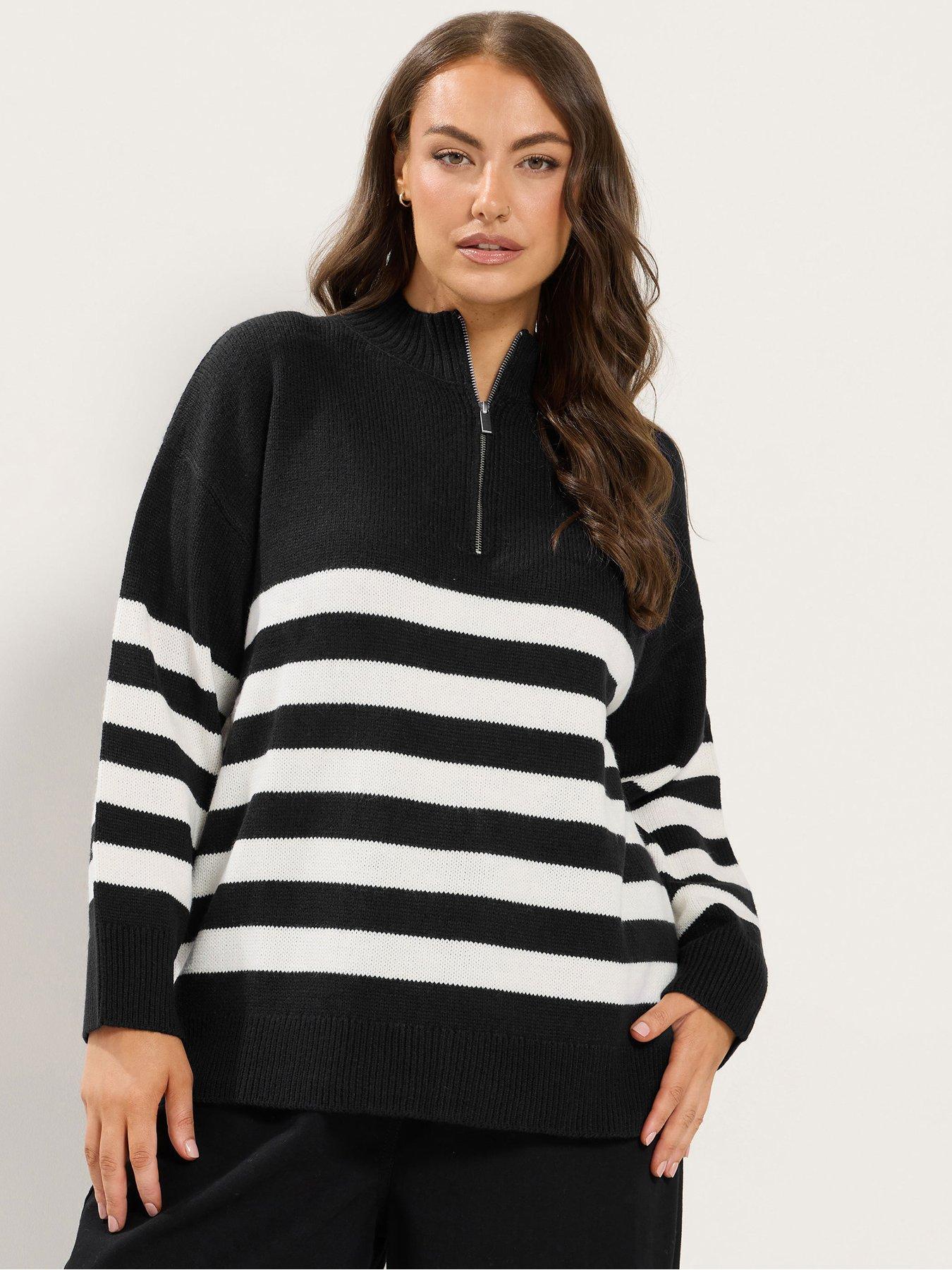 Yours Womens Plus Size Quarter Zip Stripe Jumper - Black