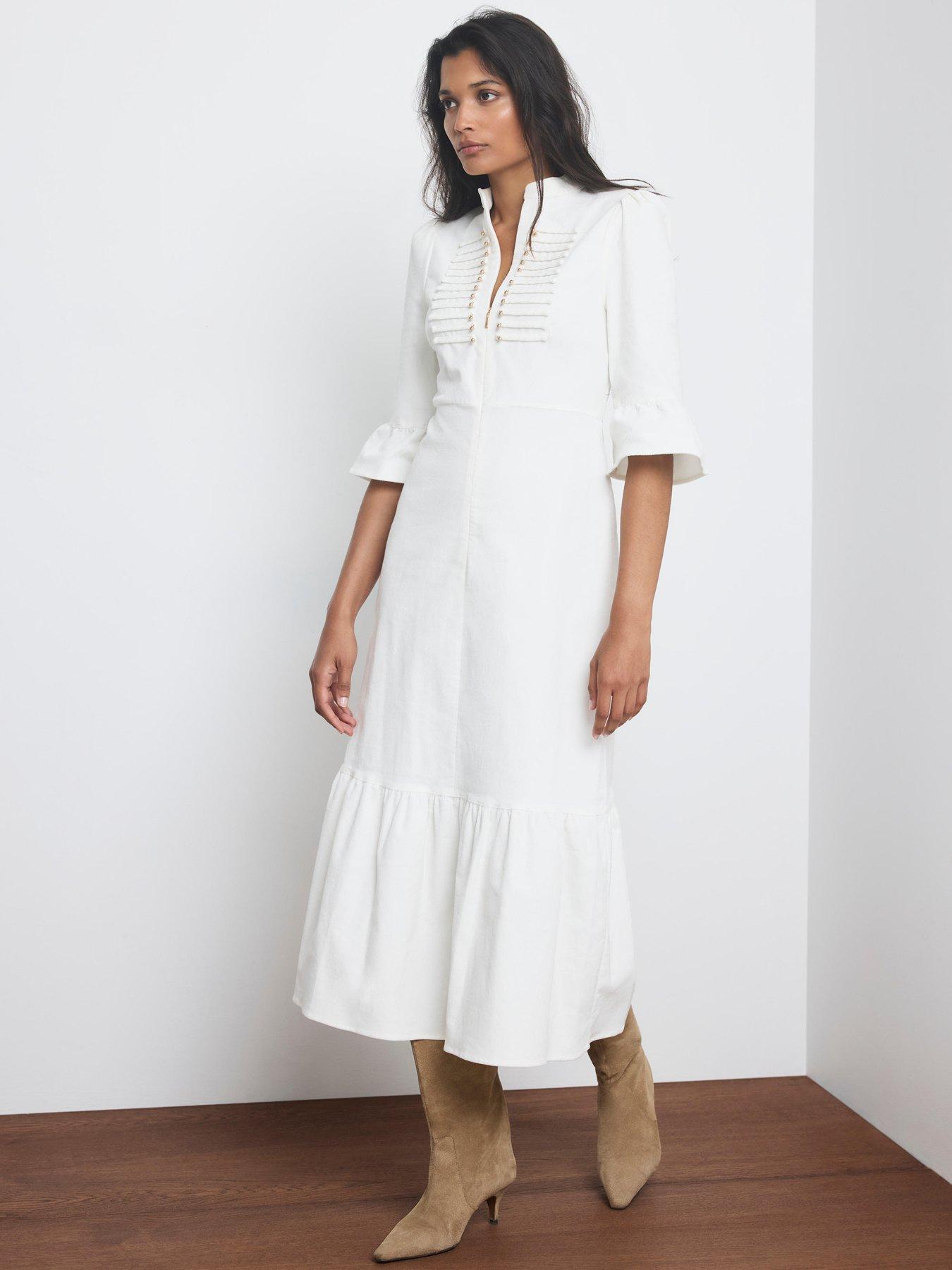 Mint Velvet Cream Military Cord Midi Dress