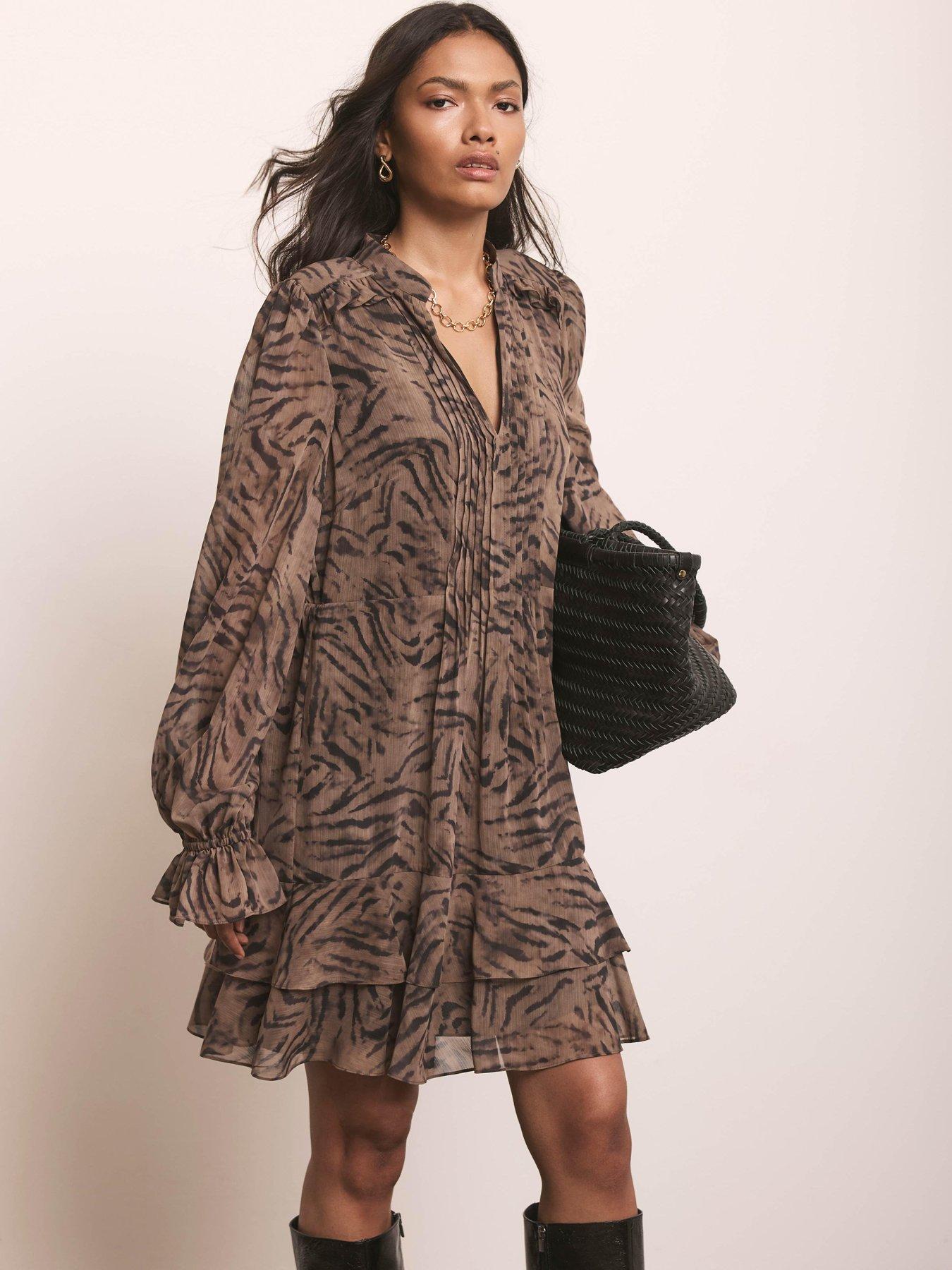 Mint Velvet Animal Print Mini Dress - Brown