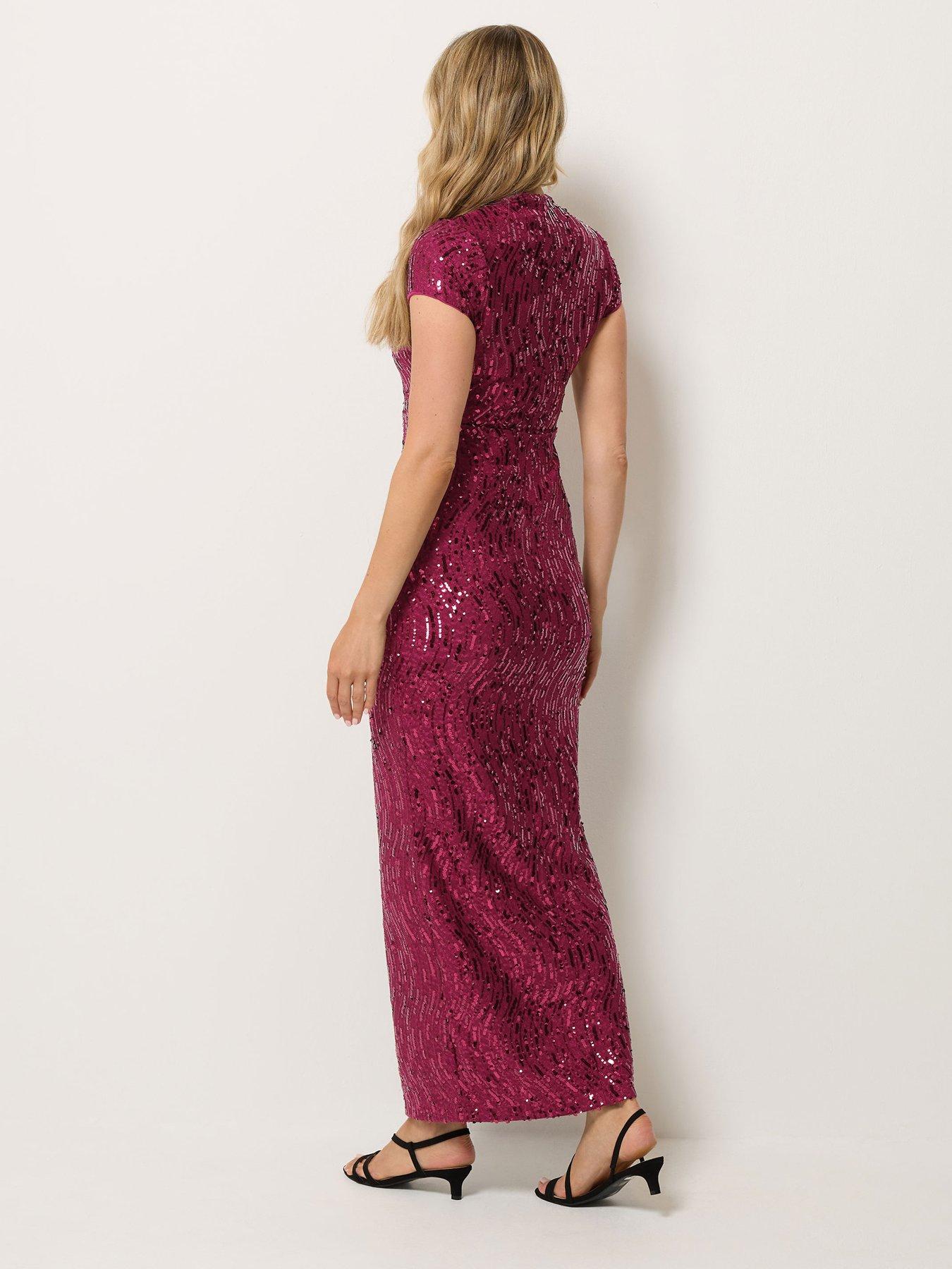Image 2 of 4 of Long Tall Sally Womens Tall Sequin Texture Body-Skimming Maxi Dress - Red