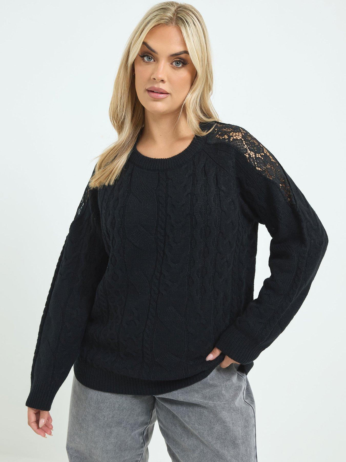 Image 1 of 4 of Yours Womens Curve Cable Lace Jumper - Black