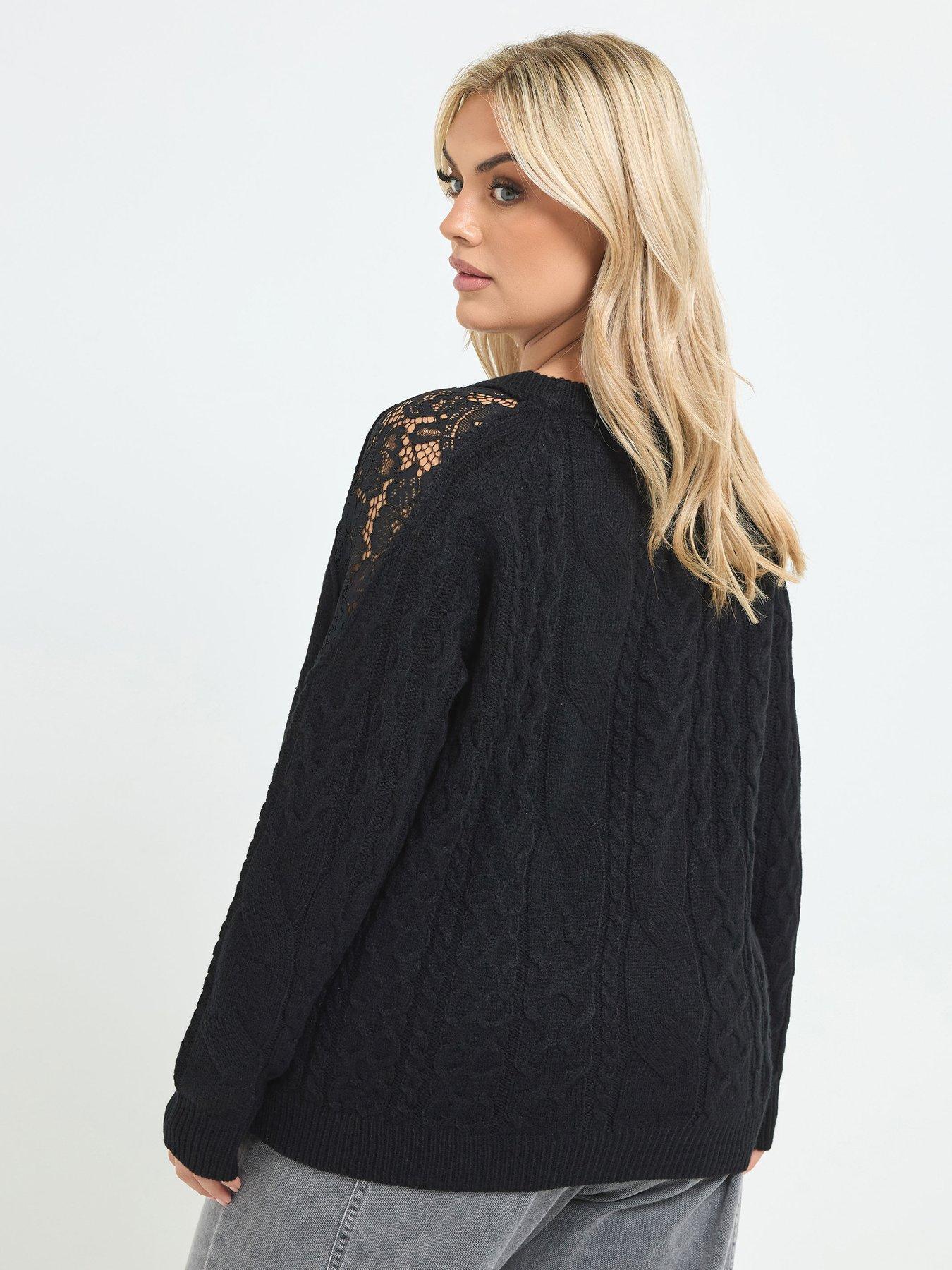 Image 2 of 4 of Yours Womens Curve Cable Lace Jumper - Black