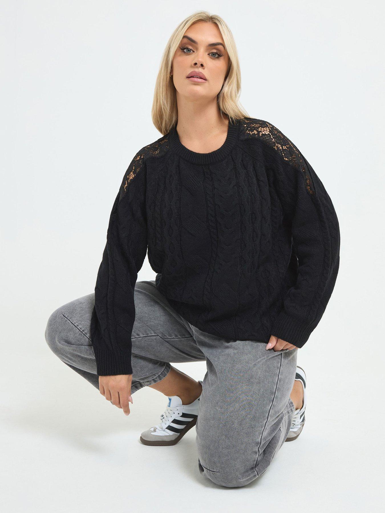 Image 3 of 4 of Yours Womens Curve Cable Lace Jumper - Black