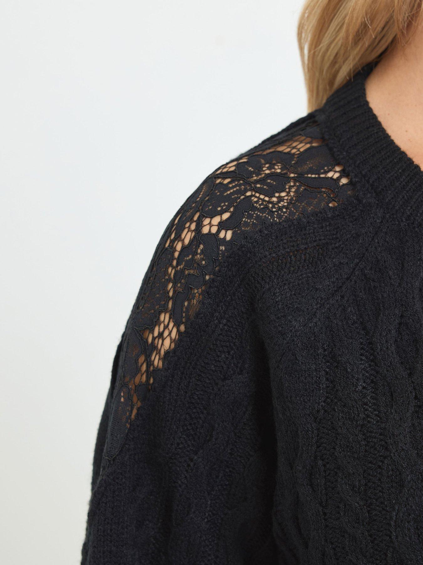 Image 4 of 4 of Yours Womens Curve Cable Lace Jumper - Black