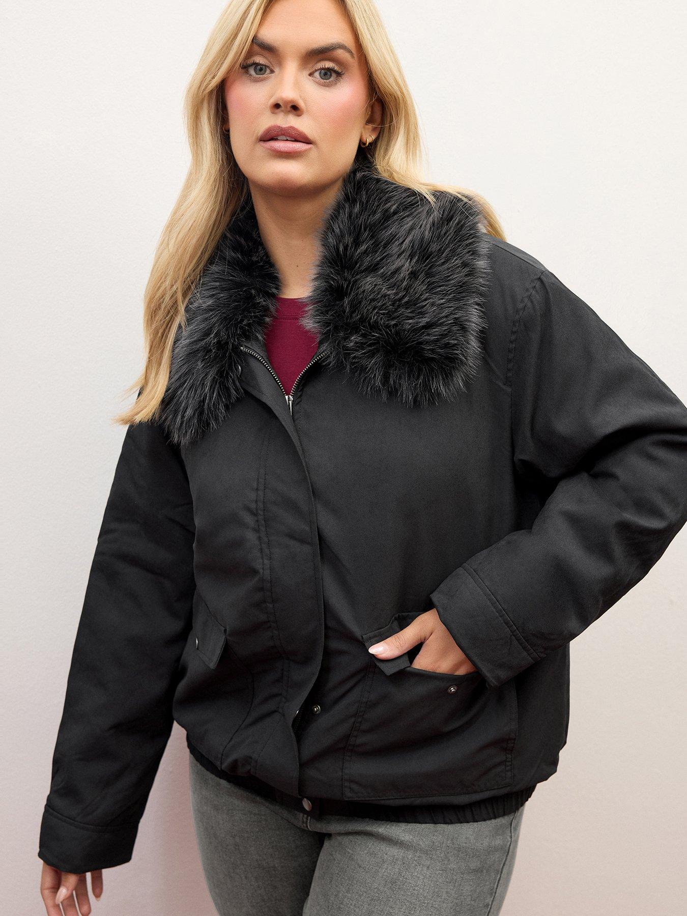 Image 1 of 4 of Yours Curve Faux Fur Trim Bomber Jacket