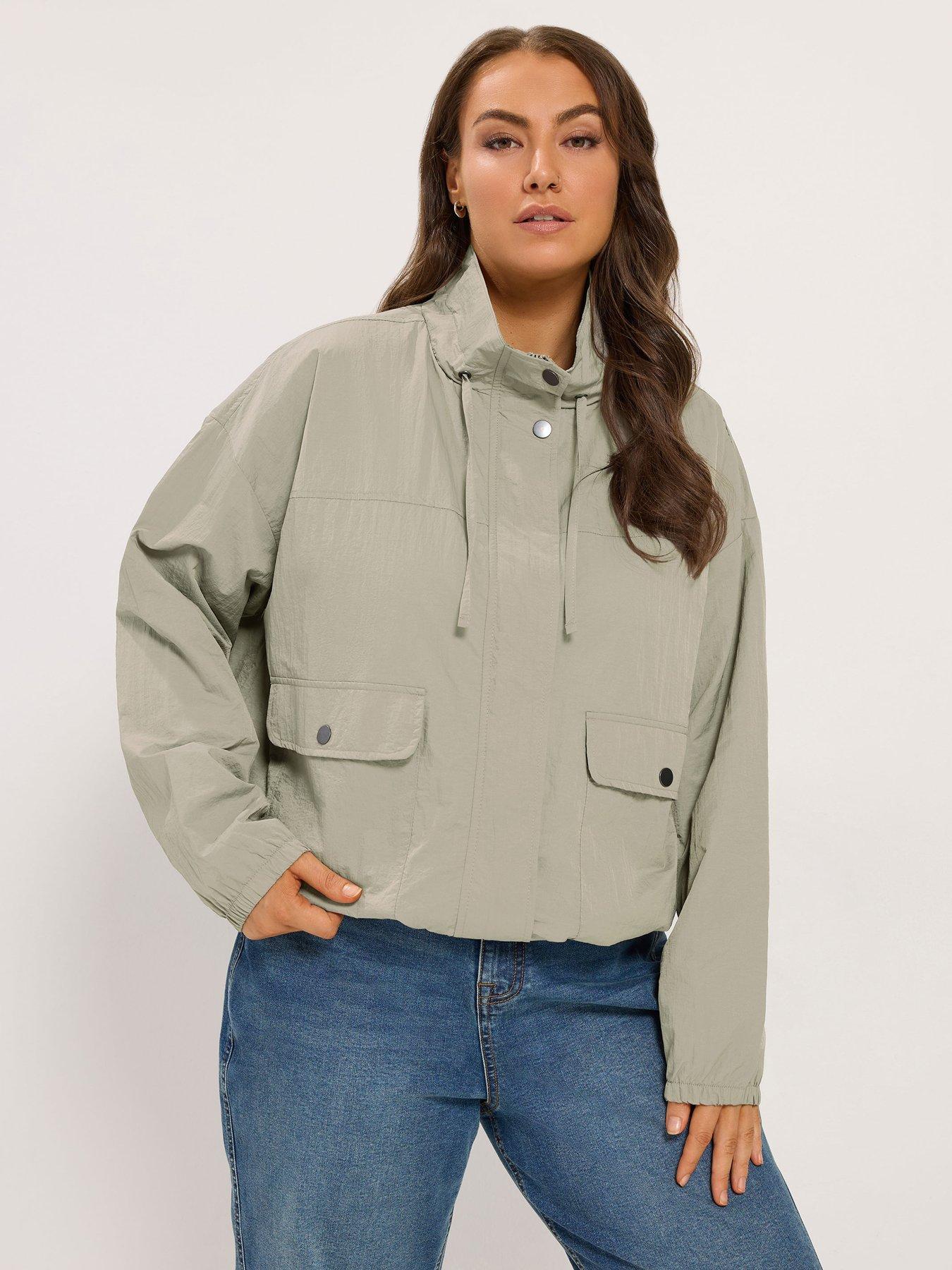 Image 1 of 4 of Yours Womens Plus Size Funnel Neck Relaxed Fit Drawcord Jacket - Grey