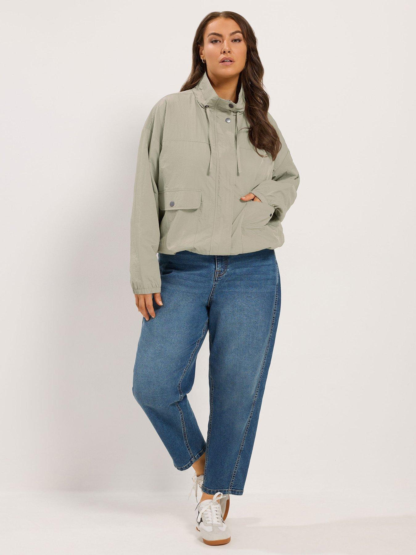 Image 3 of 4 of Yours Womens Plus Size Funnel Neck Relaxed Fit Drawcord Jacket - Grey