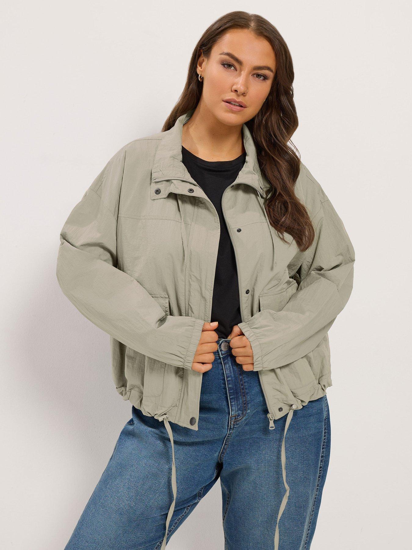 Image 4 of 4 of Yours Womens Plus Size Funnel Neck Relaxed Fit Drawcord Jacket - Grey