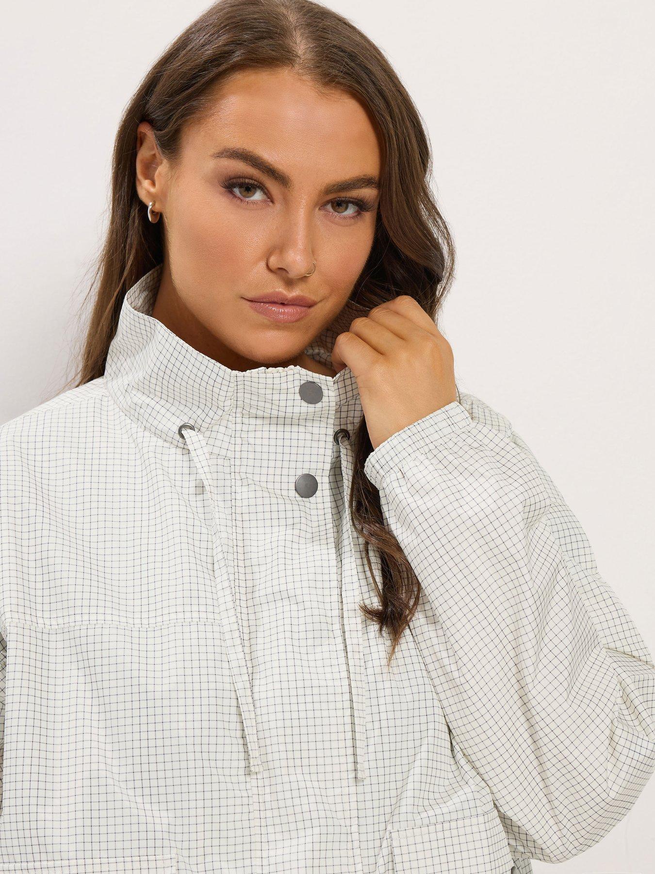 Image 4 of 4 of Yours Womens Curve Funnel Neck Drawstring Hem Pocket Jacket - Black