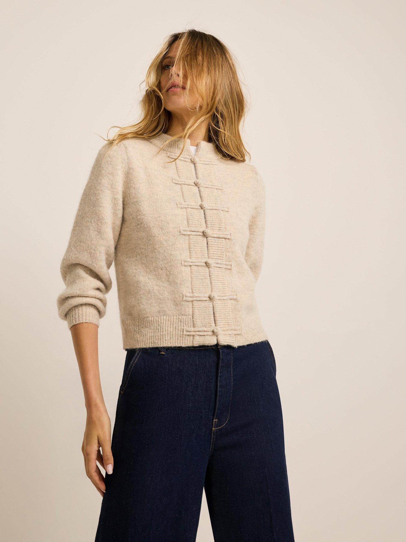 Image 2 of 6 of Mint Velvet Knot Button Detail Cardigan - Cream