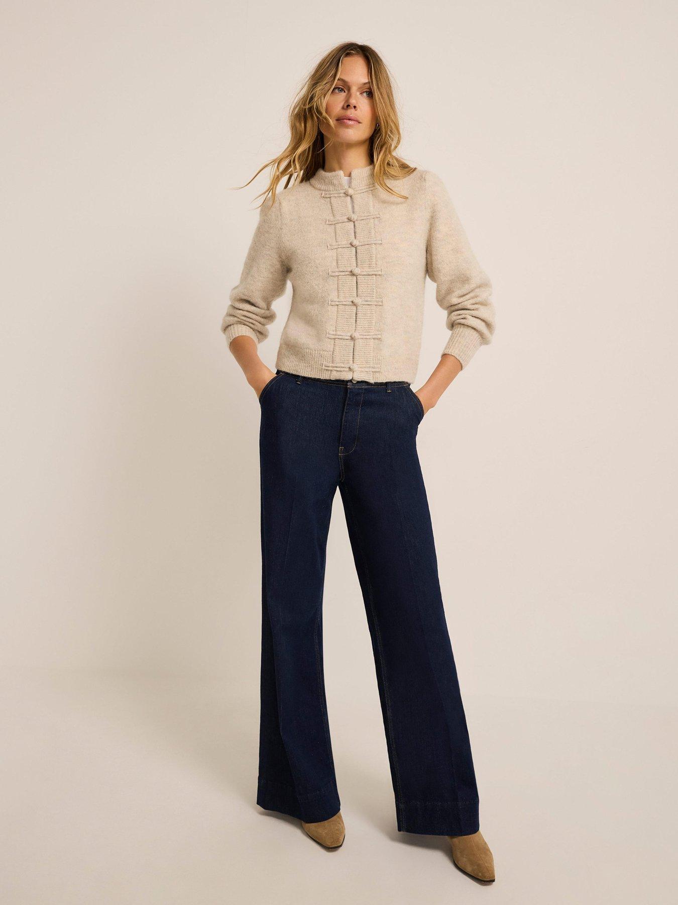 Image 3 of 6 of Mint Velvet Knot Button Detail Cardigan - Cream