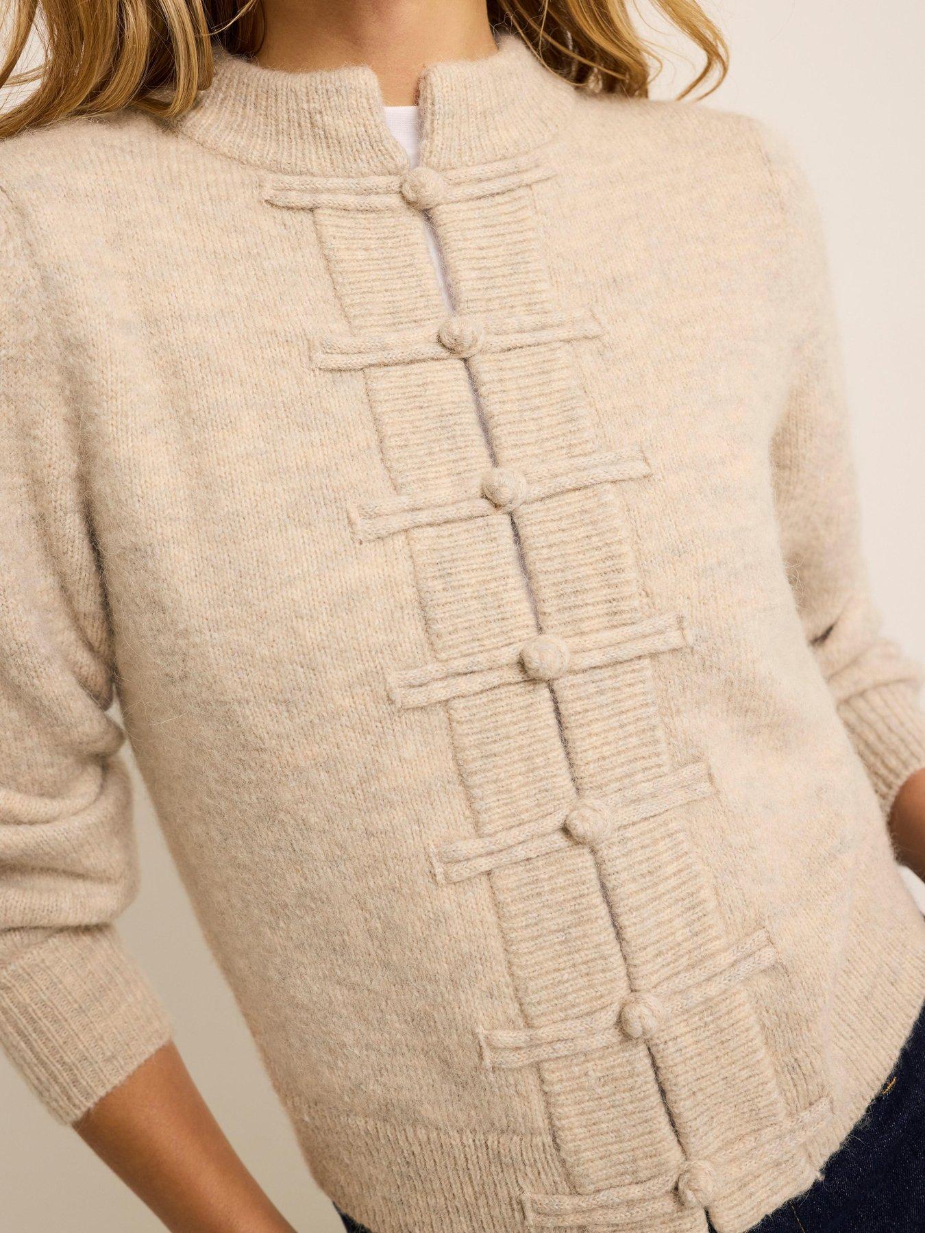 Image 4 of 6 of Mint Velvet Knot Button Detail Cardigan - Cream